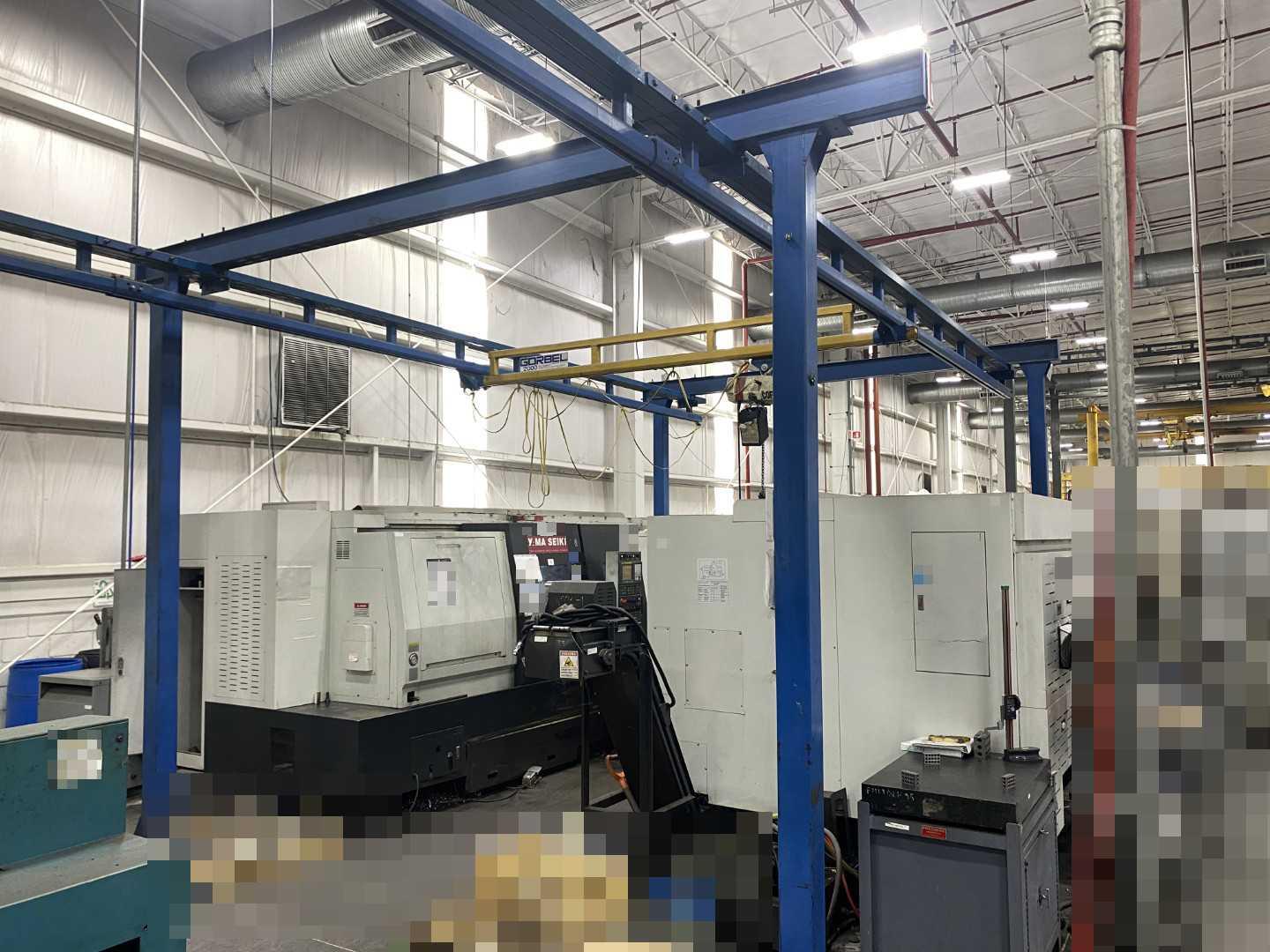 Gorbel Freestanding Workstation Bridge 2000 Lbs. Max Capacity 14' x 45' x 10' TS w/ Coffing EC20163LCX 1Ton Hoist. 460V, 3-Phase, 1 HP