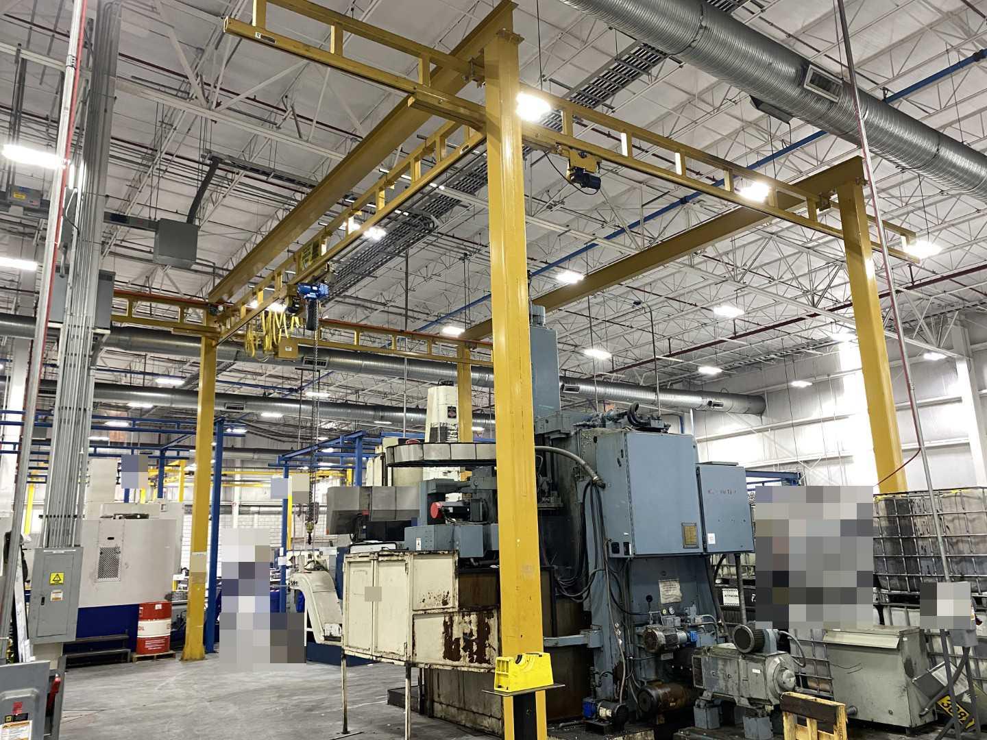 Spanco Freestanding Workstation Bridge 2000 Lbs. Max Capacity 24' x 40' x 12' TS w/ Vicinay ABK201-2004D 1Ton Hoist, Tractor Drive. 460V, 3-Phase, 1-1/4 HP