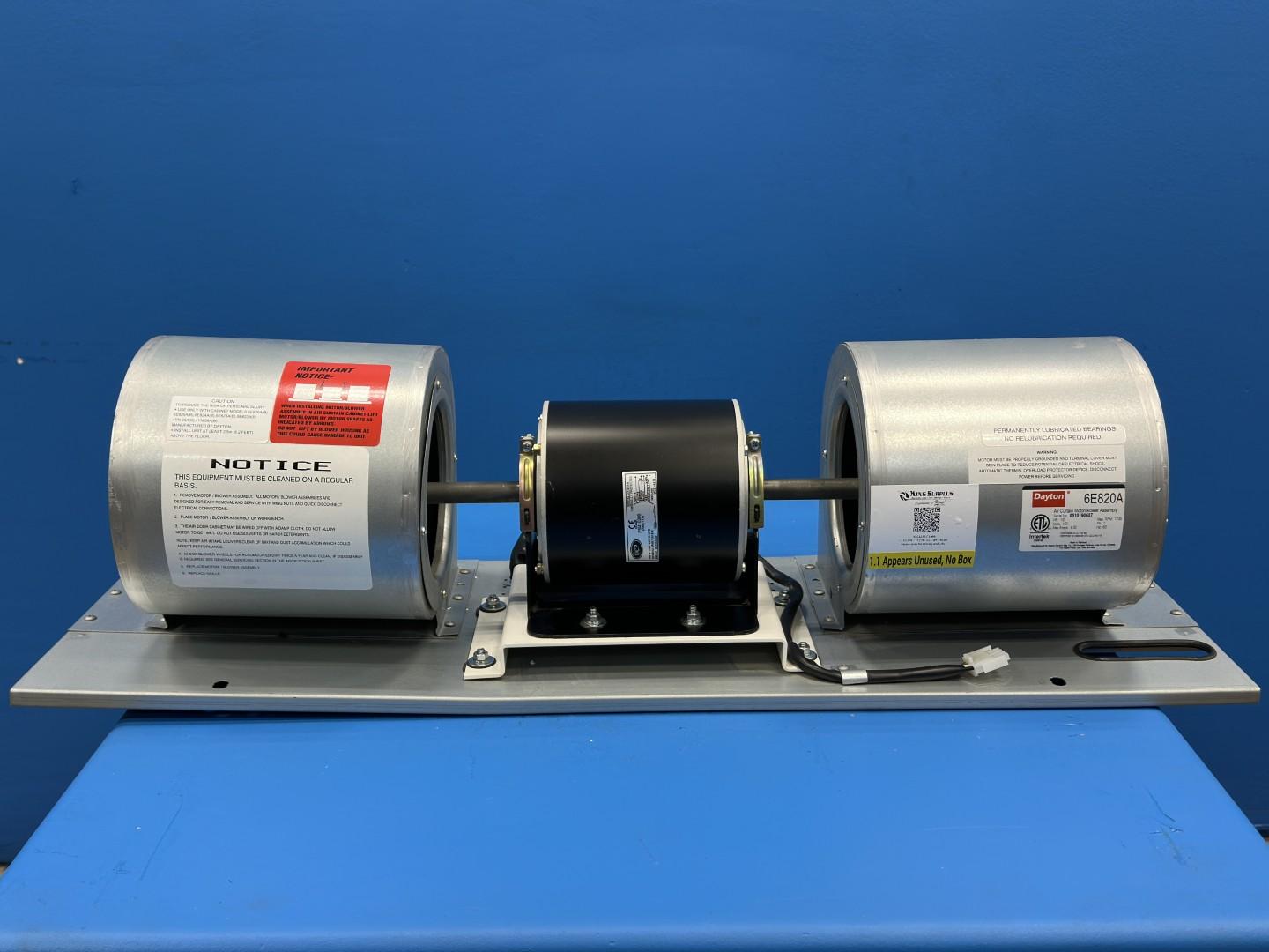 Air Curtain Motor Double Shaft Blower Assembly Dayton 6E820A 1/2 HP 120V 1745 RPM Single Phase 3800 FPM