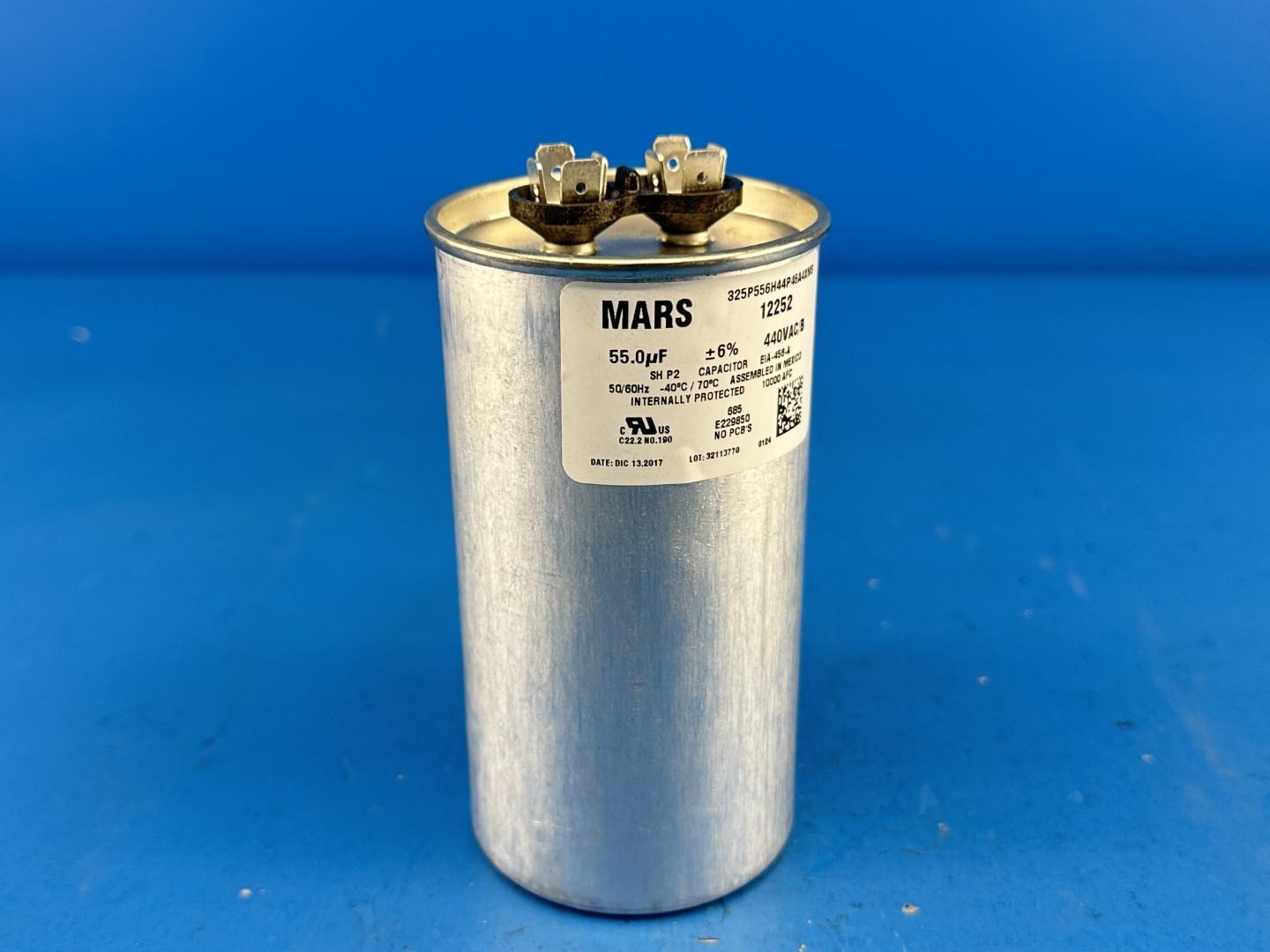 Mars 12252 Motor Run Capacitor, 55 MFD, 440/370 VAC