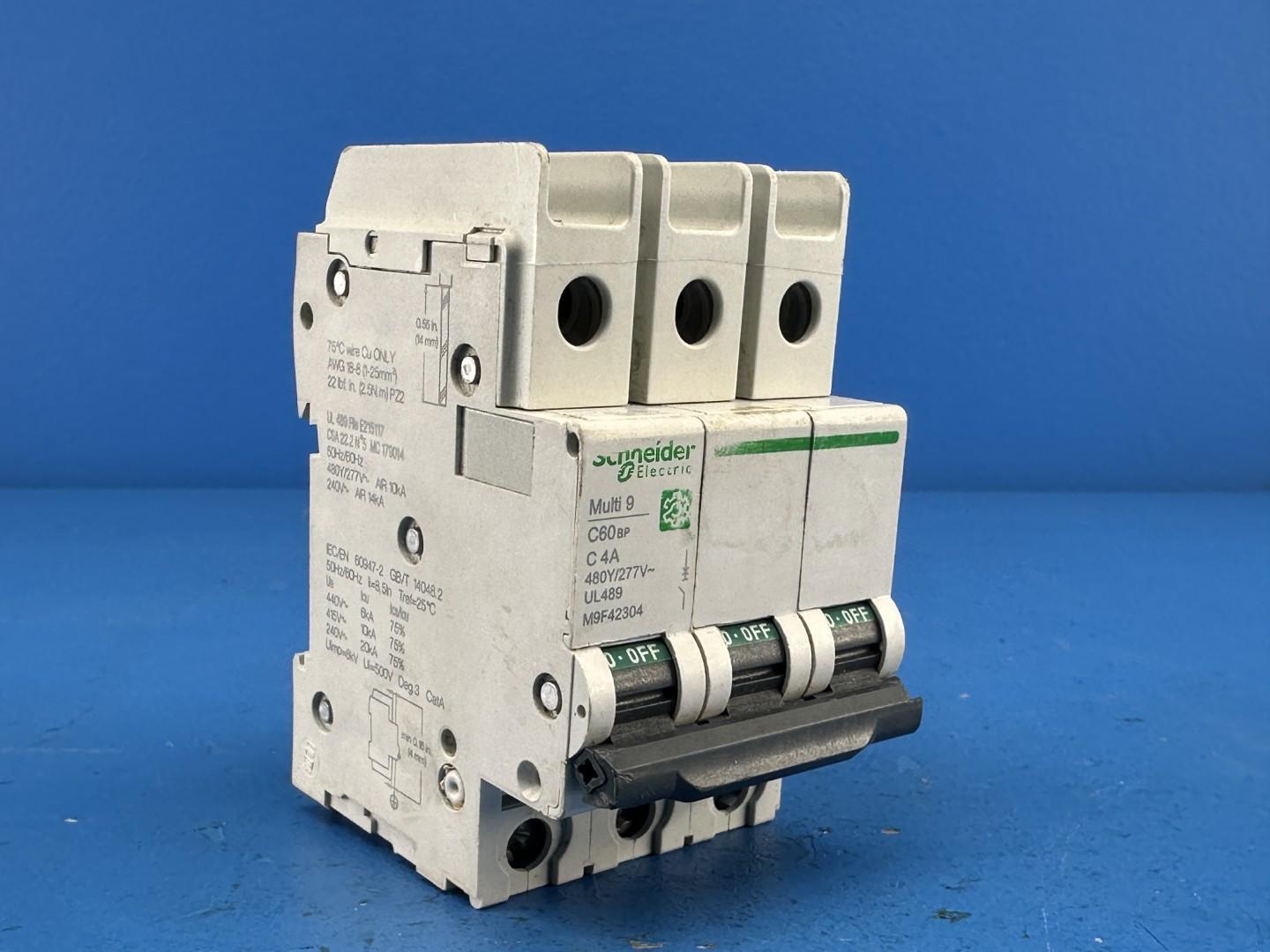 Schneider Electric M9F42304 Multi 9 C60BP Miniature Circuit Breaker 3-Pole, 4A, 277V
