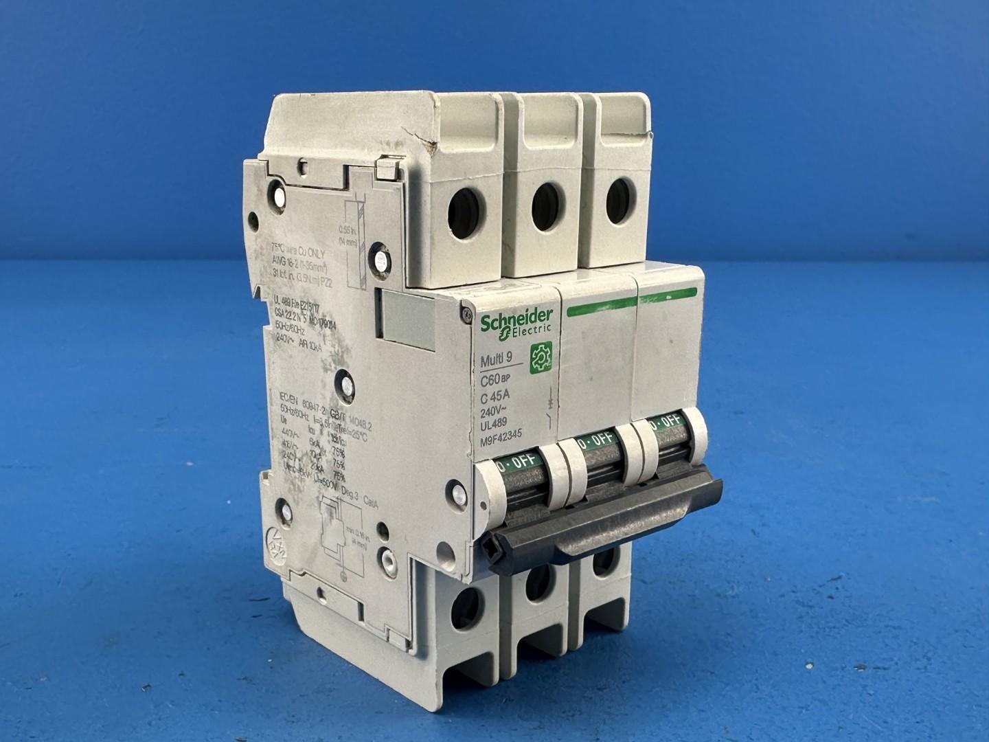 Schneider Electric M9F42345 Multi 9 C60BP Minature Circuit Breaker, 3-Pole, 45A, 240VAC