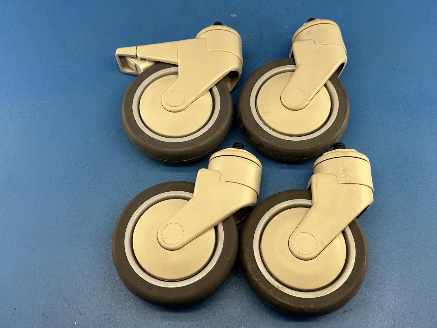Levina 125x32mm Threaded Stem Swivel Casters, 1 with Pedal Lock, Set of 4