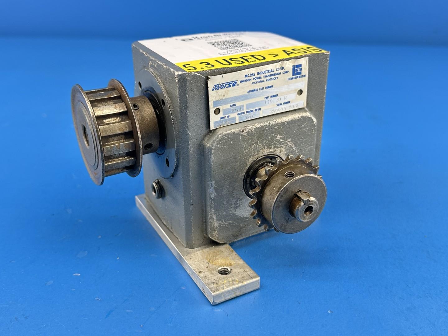 Morse I1030R Right Angle Speed Reducer, 30:1 Ratio, 0.14 HP Input, 120 in-lb Output