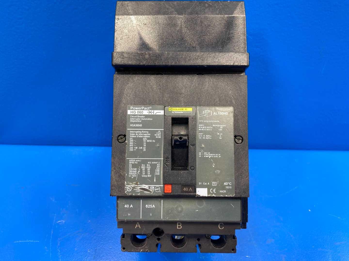 Square D HGA36040 40 Amp Circuit Breaker PowerPact 600V 3-Pole