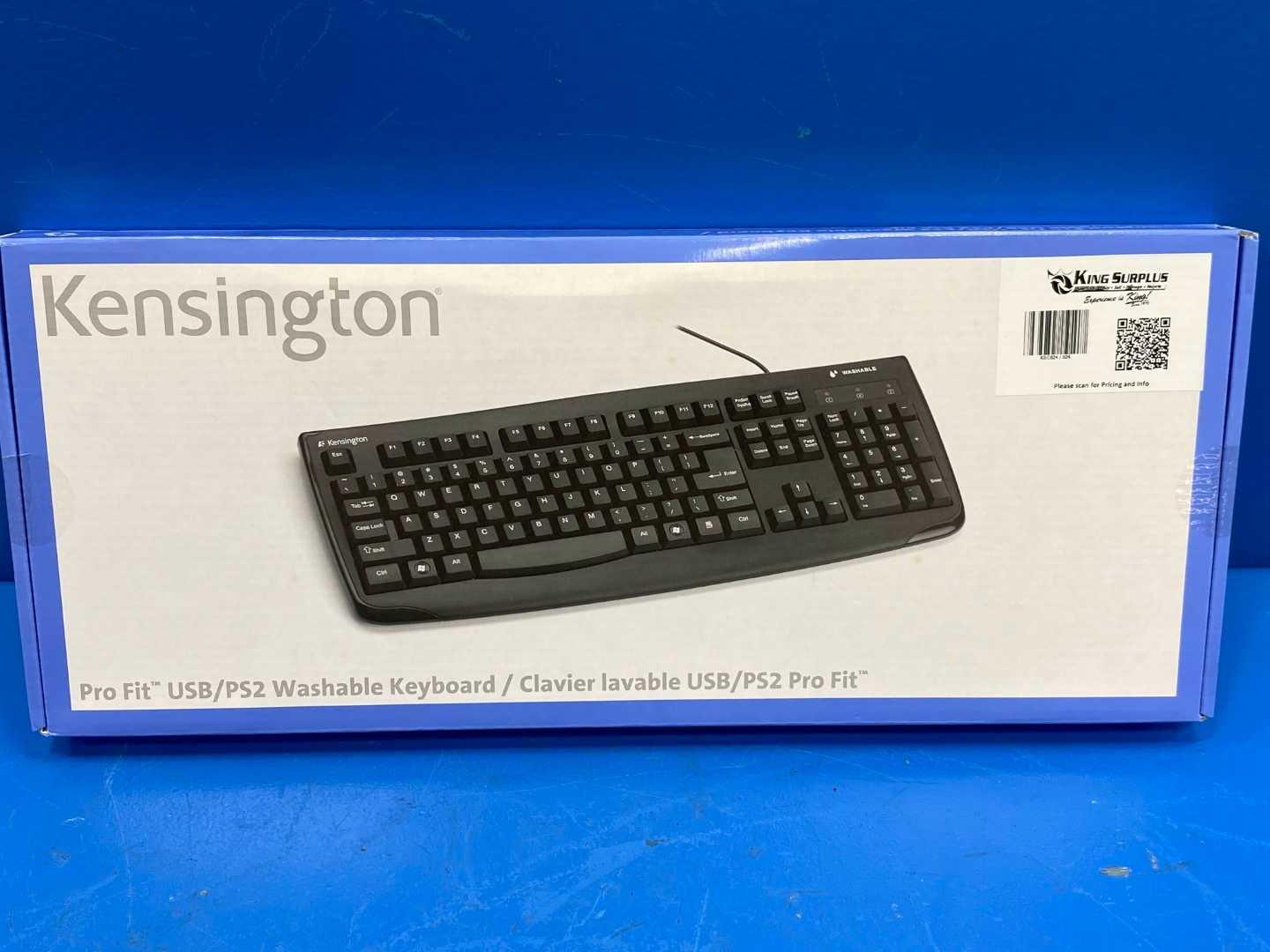 Waterproof Washable Keyboard Kensington Pro Fit K64407 USB PS2 Antimicrobial 104 Key Full Size Black