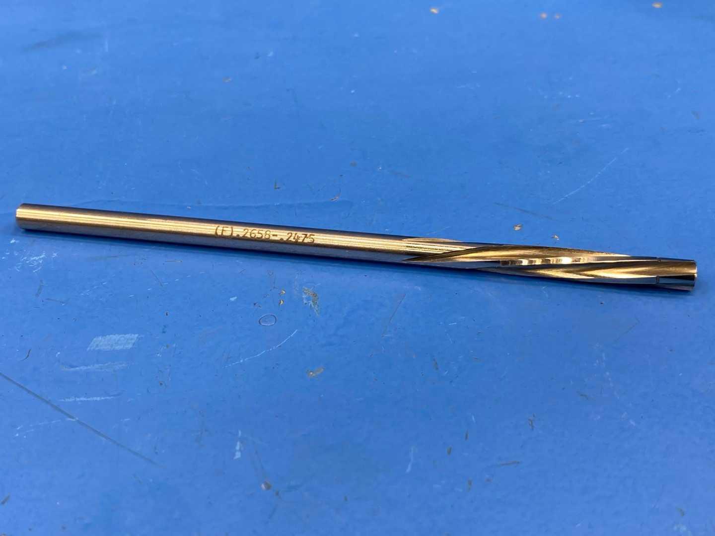HSS Piloted Chucking Reamer .2658" x .2475 Pilot, TiN Coated Spiral Flute 6" Long Aviation Reamer