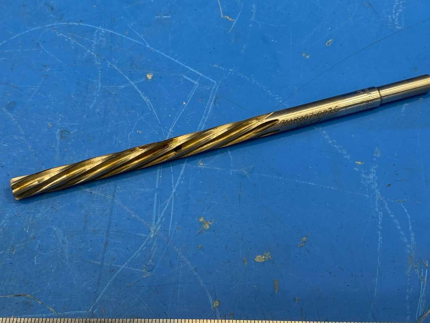 HSS Spiral Flute Reamer 7/16" .4375 TiN Coated x 8-3/4" Long, Cleveland 107-040, Appears Unused