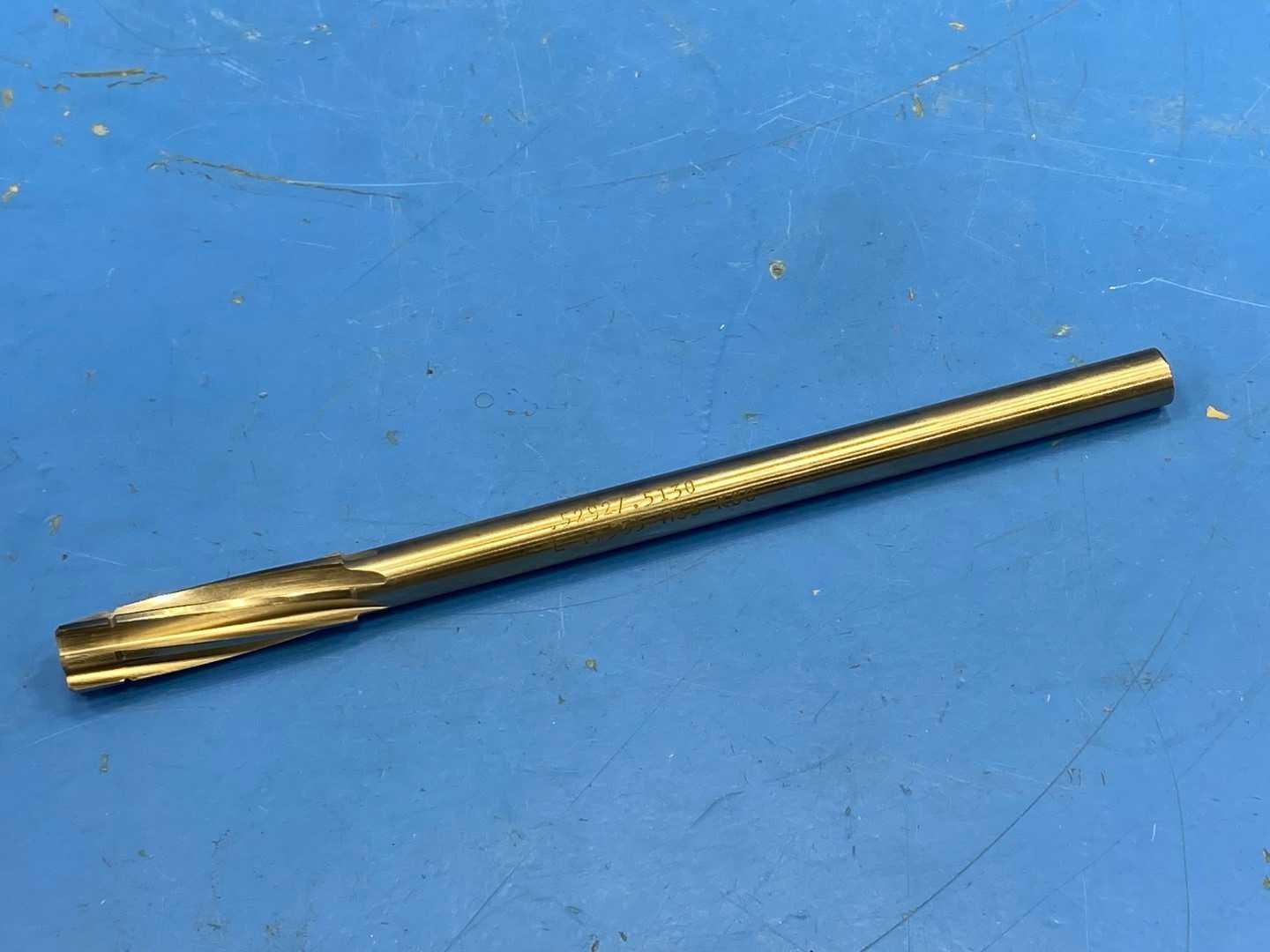 HSS Piloted Reamer .5292" x .5130 Pilot, TiN Coated x 7" Long, Appears Unused Machine Reamer