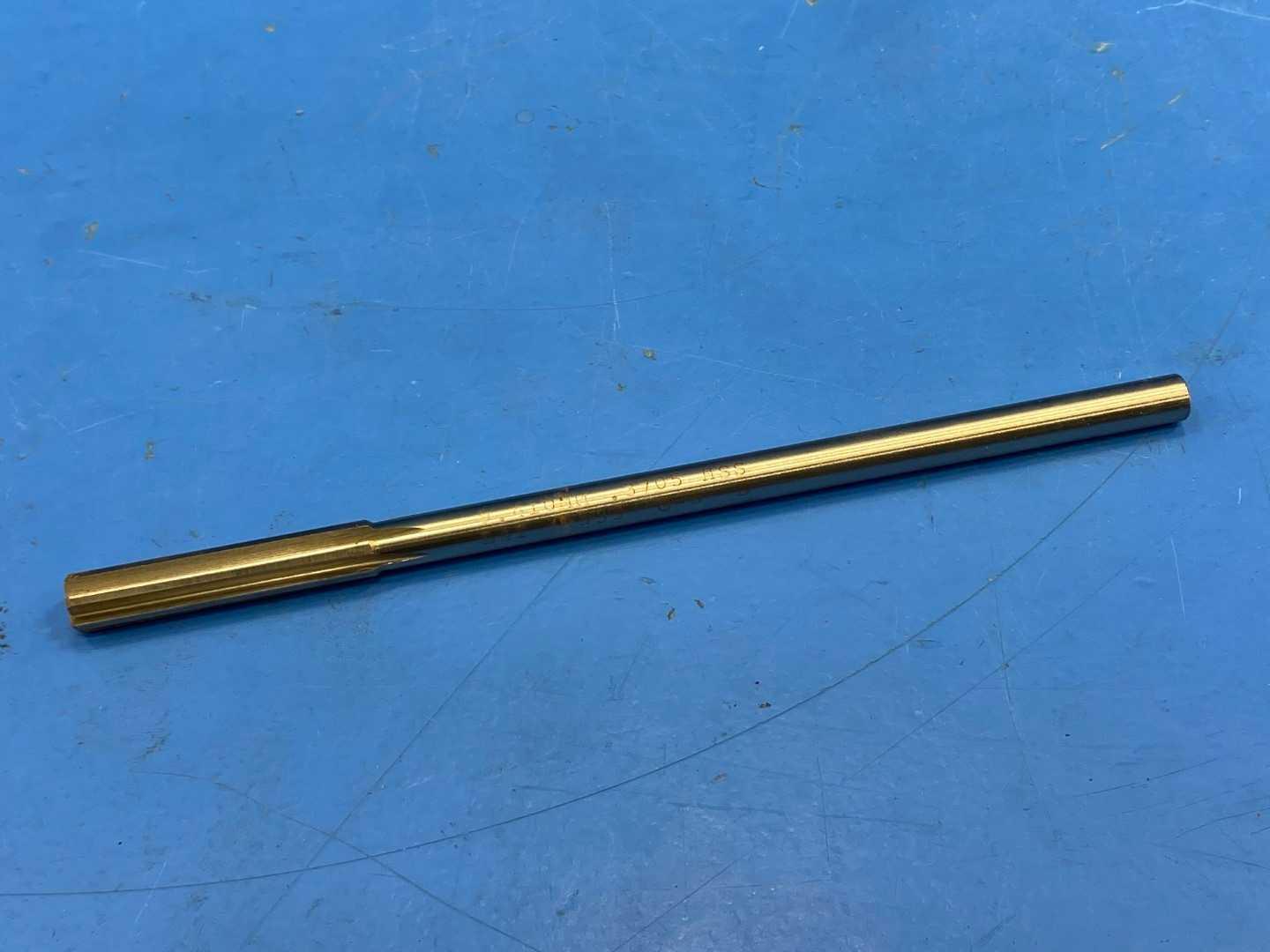 HSS Reamer 9.40mm .3705" Diameter, TiN Coated Spiral Flute, Appears Unused Machine Reamer