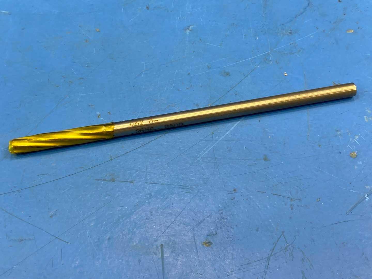 Solid Carbide Head Reamer 17/64" .2656 x .2500 Pilot, TiN Coated x 6" Long, Used