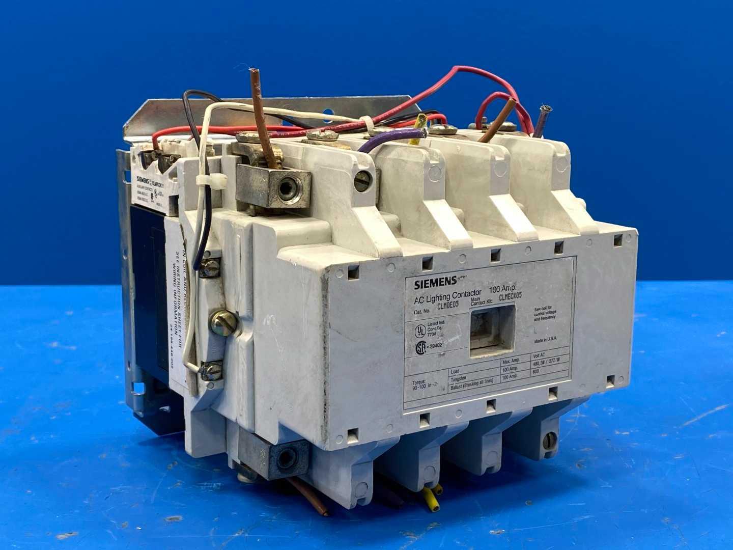 Siemens CLM0E05 100 Amp AC Lighting Contactor 90-100 in-lb Torque 480V 3-Phase / 277V Single Phase 600V Ballast
