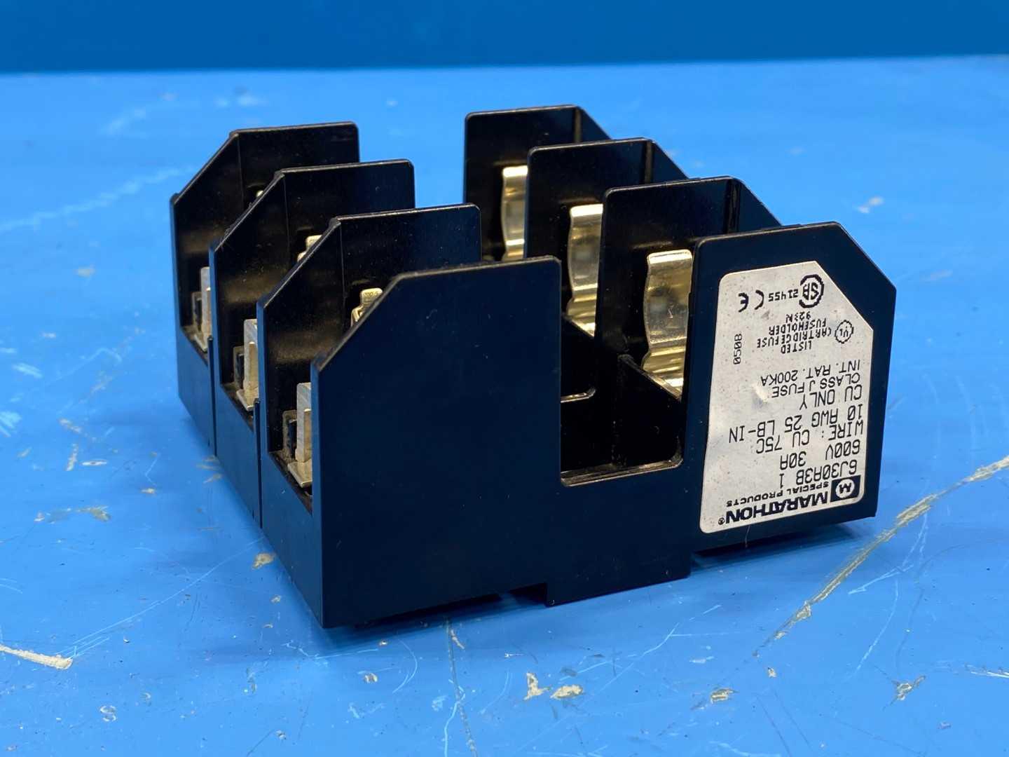 30 Amp Class J Fuse Block 600V 3-Pole Marathon R6J30A3B Disconnect Holder