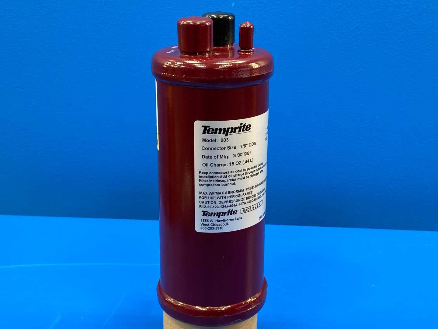 Refrigeration Oil Separator Temprite 903 Coalescent 7/8" ODS 15 oz 650 PSIG HVAC