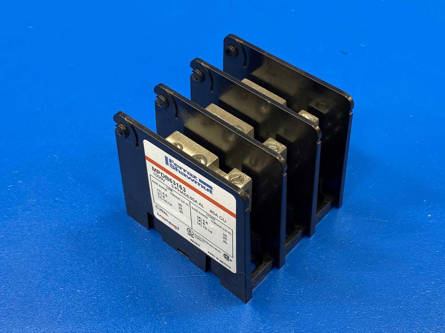 Mersen MPDB63163 65 Amp Power Distribution Block Ferraz Shawmut / 1000V 3-Phase AL 85A CU CU9AL