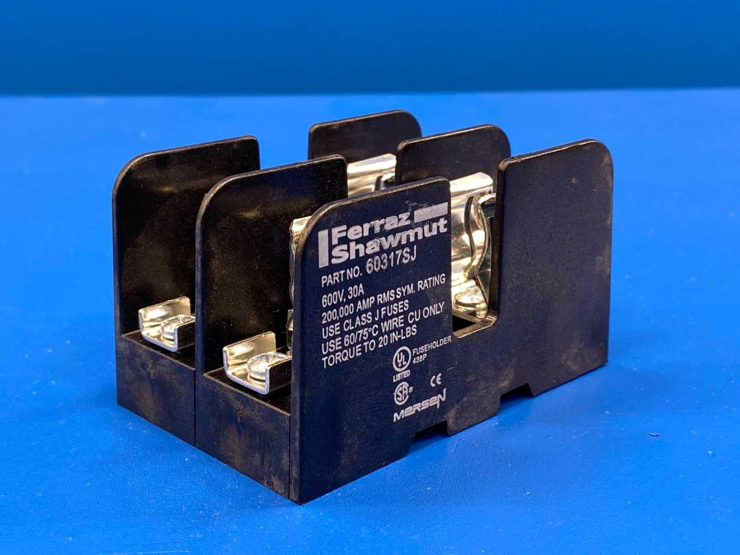 30 Amp Class J Fuse Block 600V 3-Pole Mersen 60317SJ Spring-Reinforced