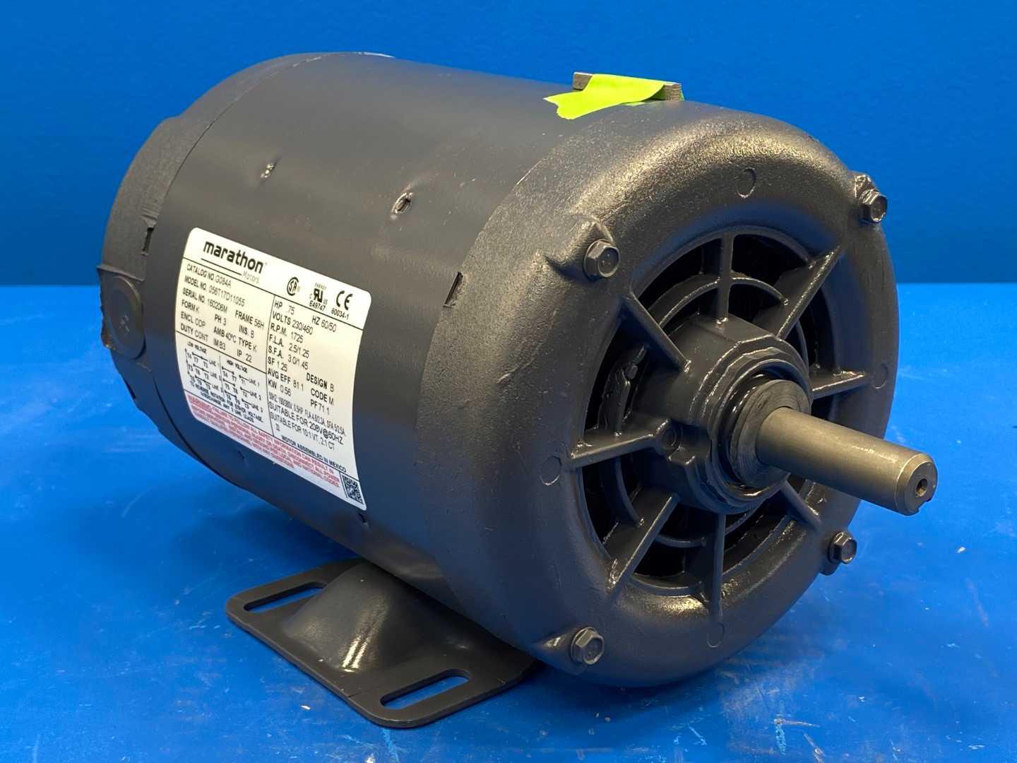 3/4 HP Electric Motor 1725 RPM 3PH 230/460V 56H Frame ODP Marathon 056T17D11055