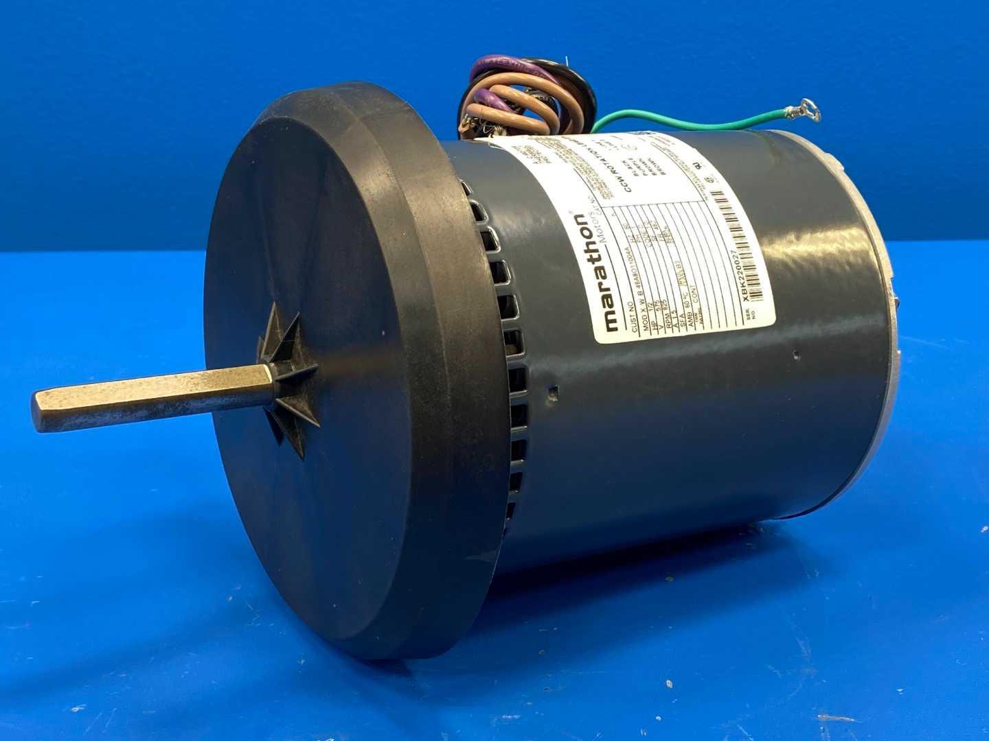 1/2 HP 575V Condenser Fan Motor 825 RPM 48Z Frame 1 Phase Thermally Protected - Marathon 48A8O11004A (XBK220027) NEW