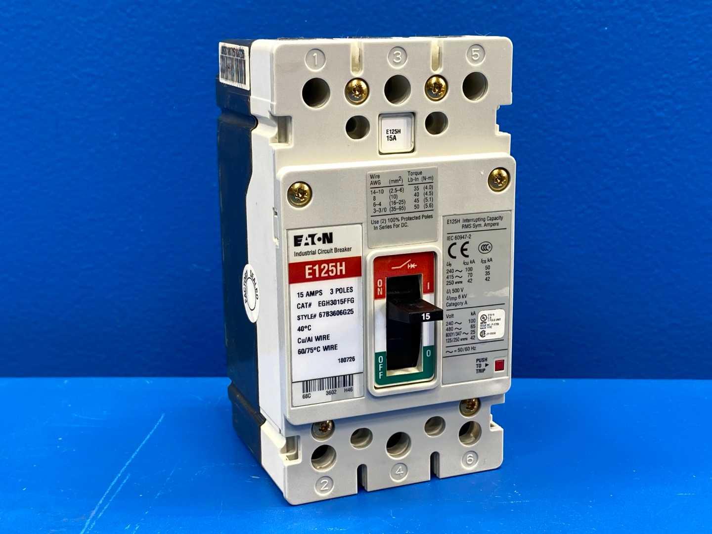 Eaton EGH3015FFG 15 Amp Industrial Molded Case Circuit Breaker Series G 480V 3-Pole