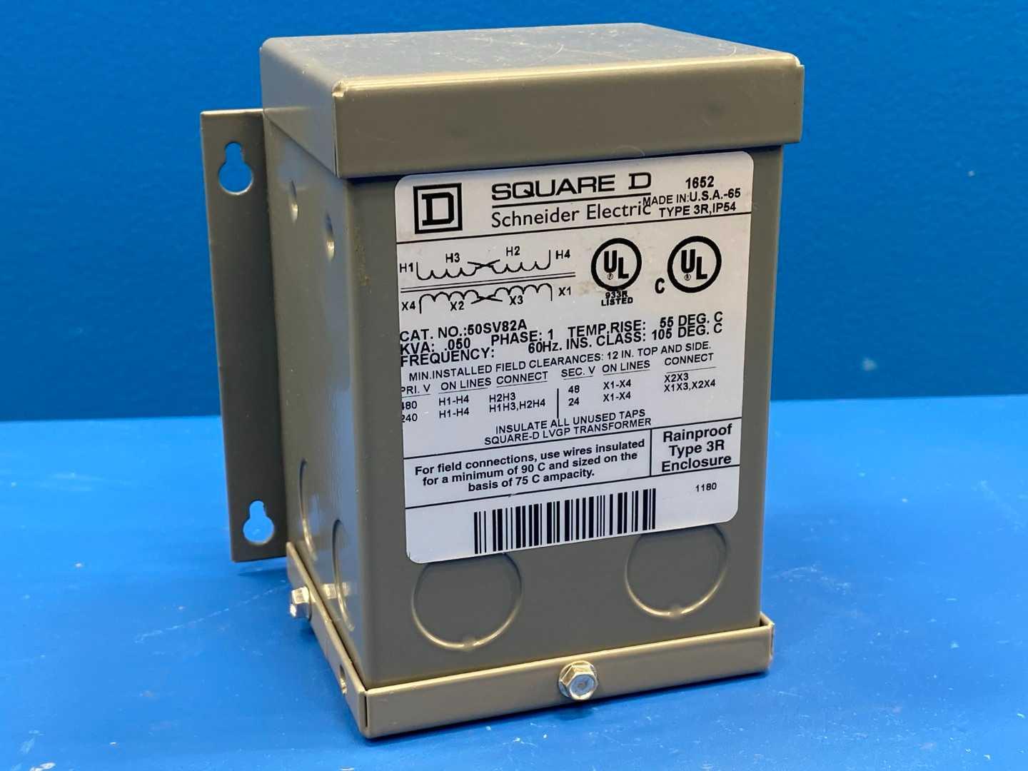 480/240V to 48/24V 50 VA Single-Phase Low Voltage General Purpose Transformer NEMA 3R Square D 50SV82A