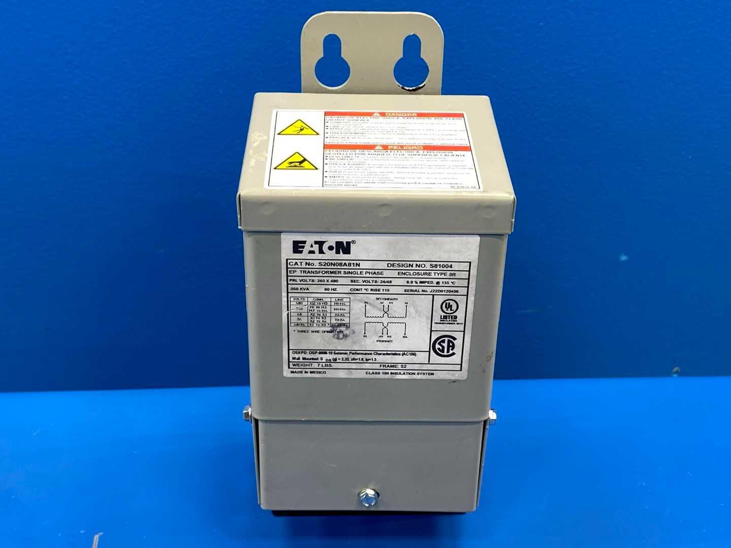 240/480V to 24/48V 50 VA Single-Phase Encapsulated Transformer NEMA 3R Eaton S20N08A81N