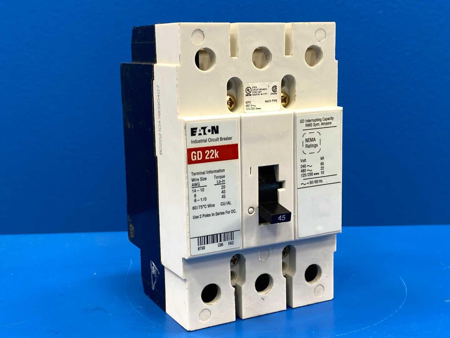 Eaton GD3045 45 Amp Industrial Molded Case Circuit Breaker Series C 480V 3-Pole