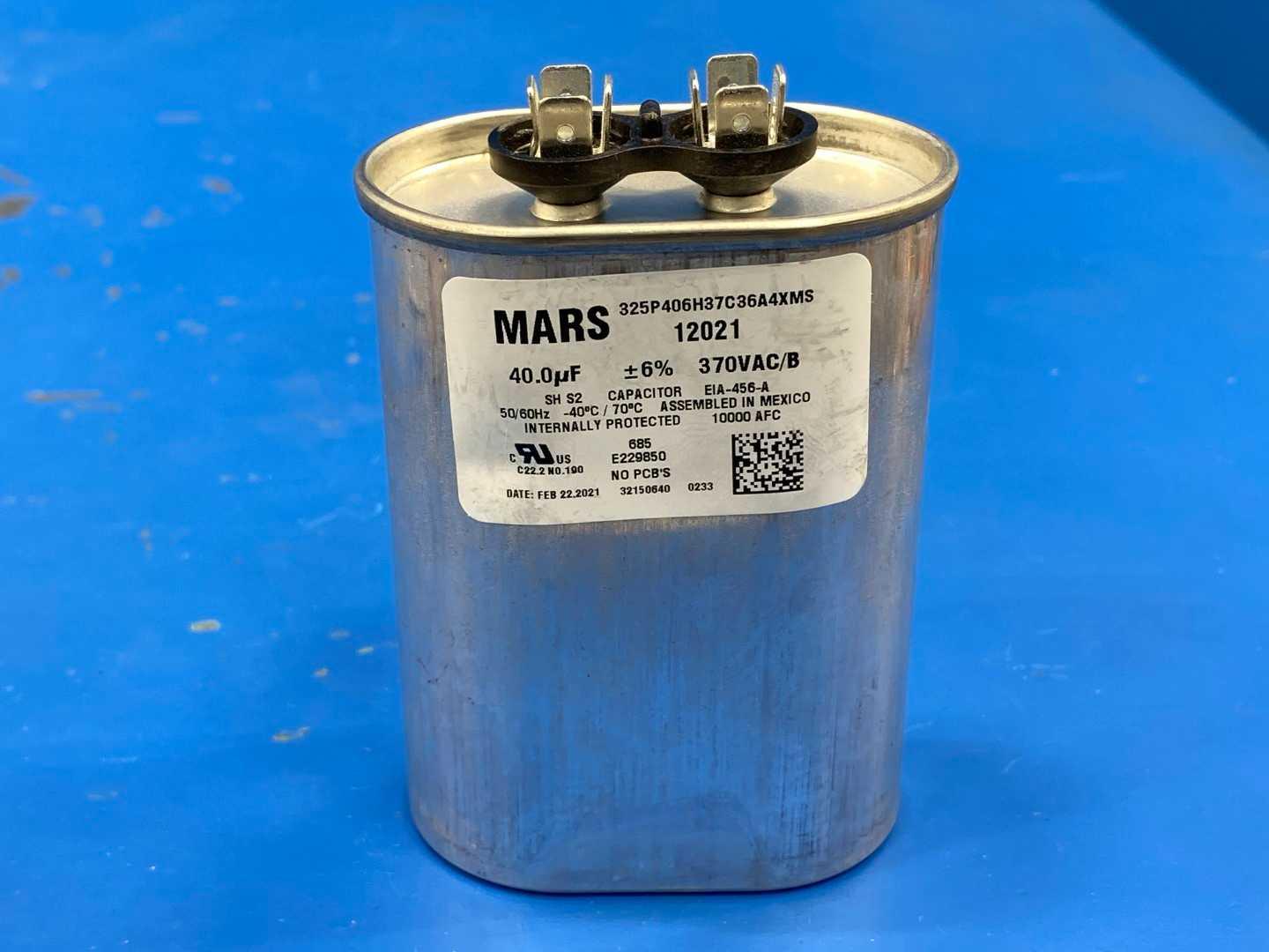 40 MFD 370V Motor Run Capacitor Mars 12021