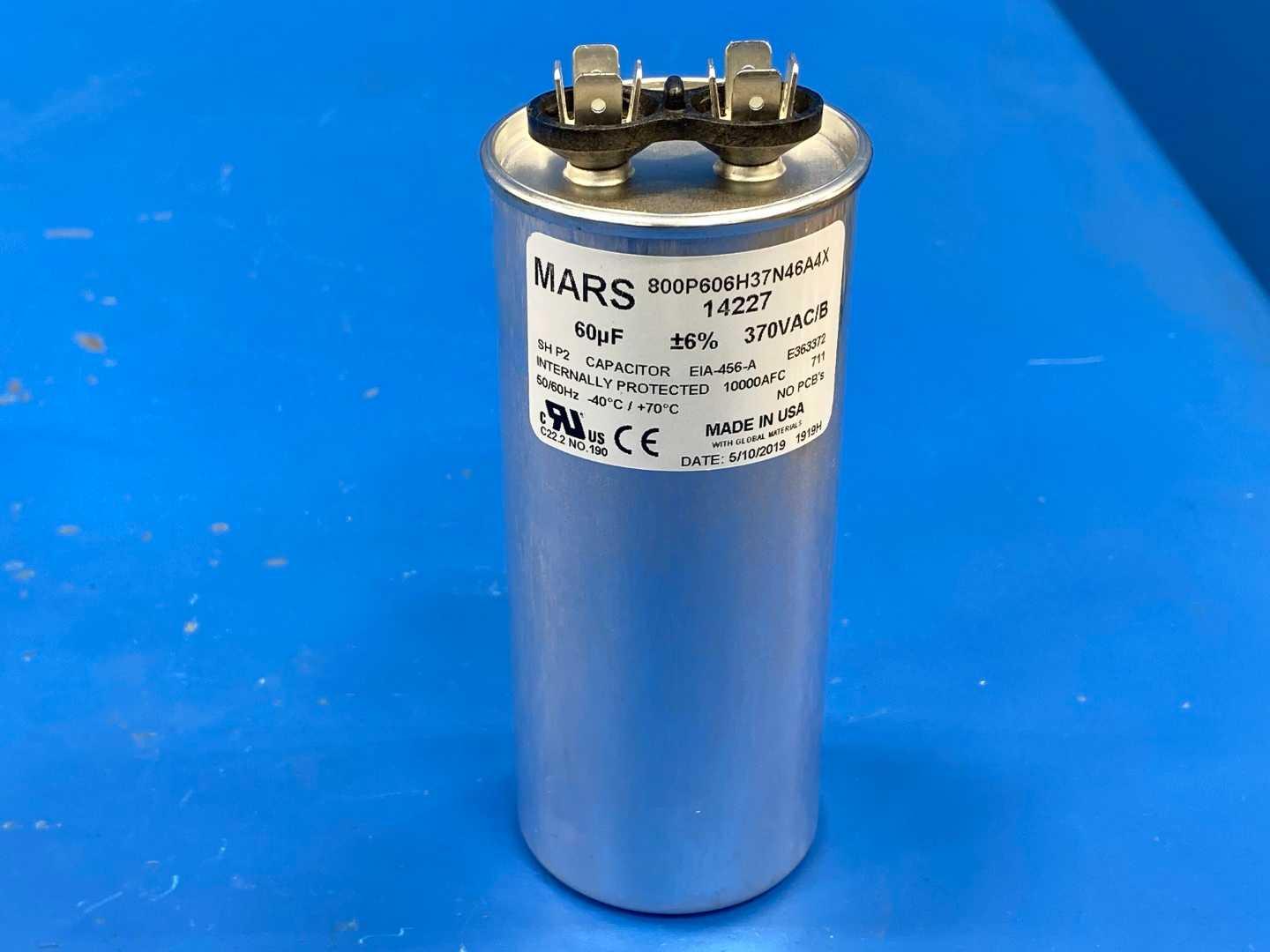 60 MFD 370V Motor Run Capacitor Mars 14227
