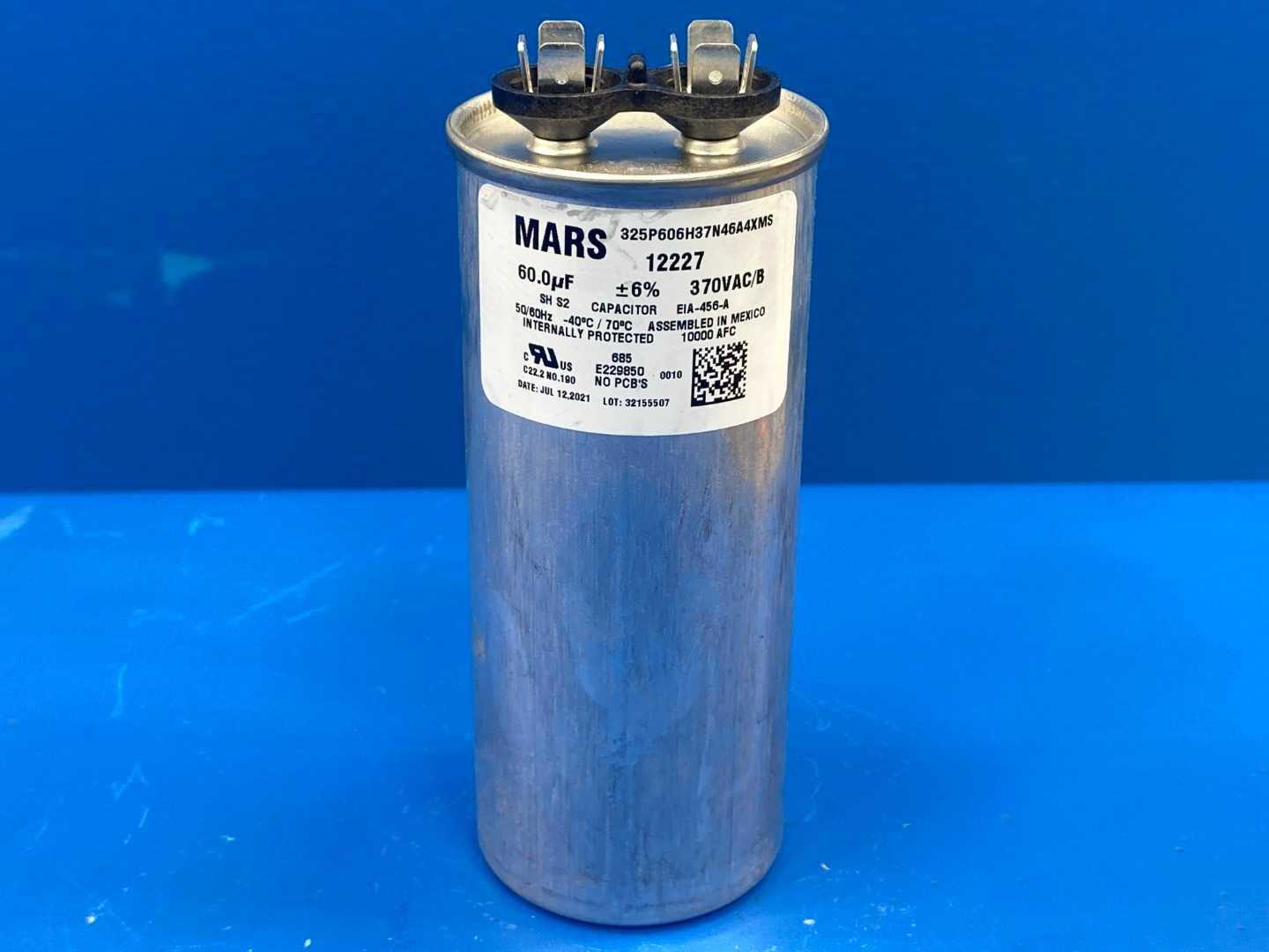 60 MFD 370V Round Motor Run Capacitor Mars 12227