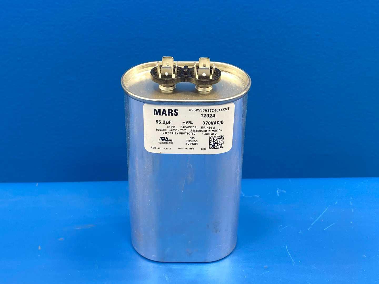 55 MFD 370V Oval Motor Run Capacitor Mars 12024