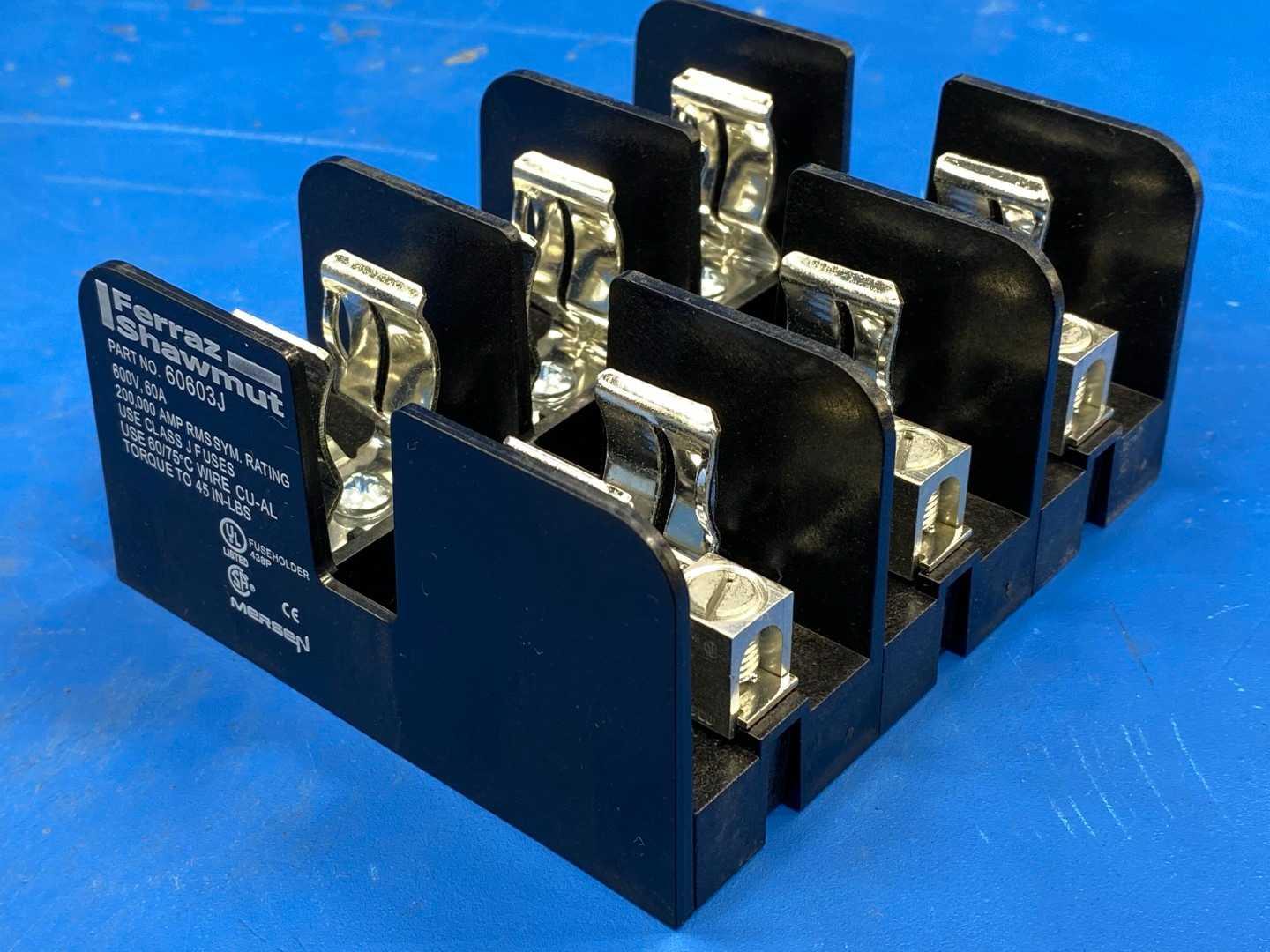60 Amp Class J Fuse Block 600V 3-Pole Mersen 60603J Spring-Reinforced