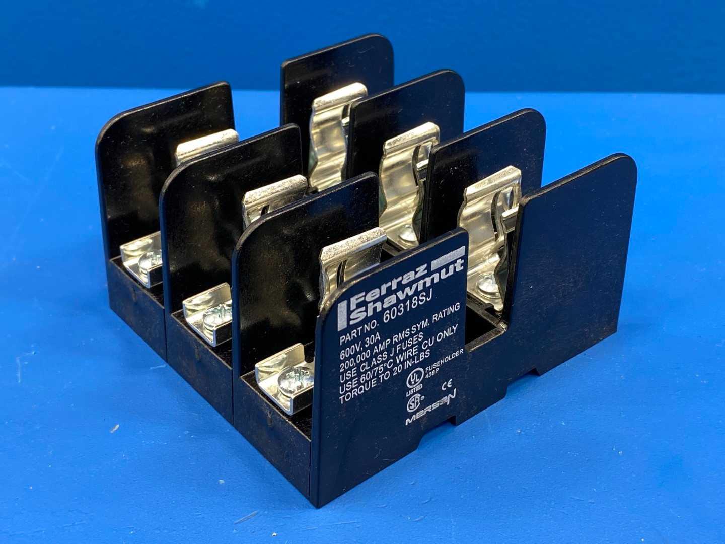 30 Amp Class J Fuse Block 600V 3-Pole Mersen 60318SJ Spring-Reinforced