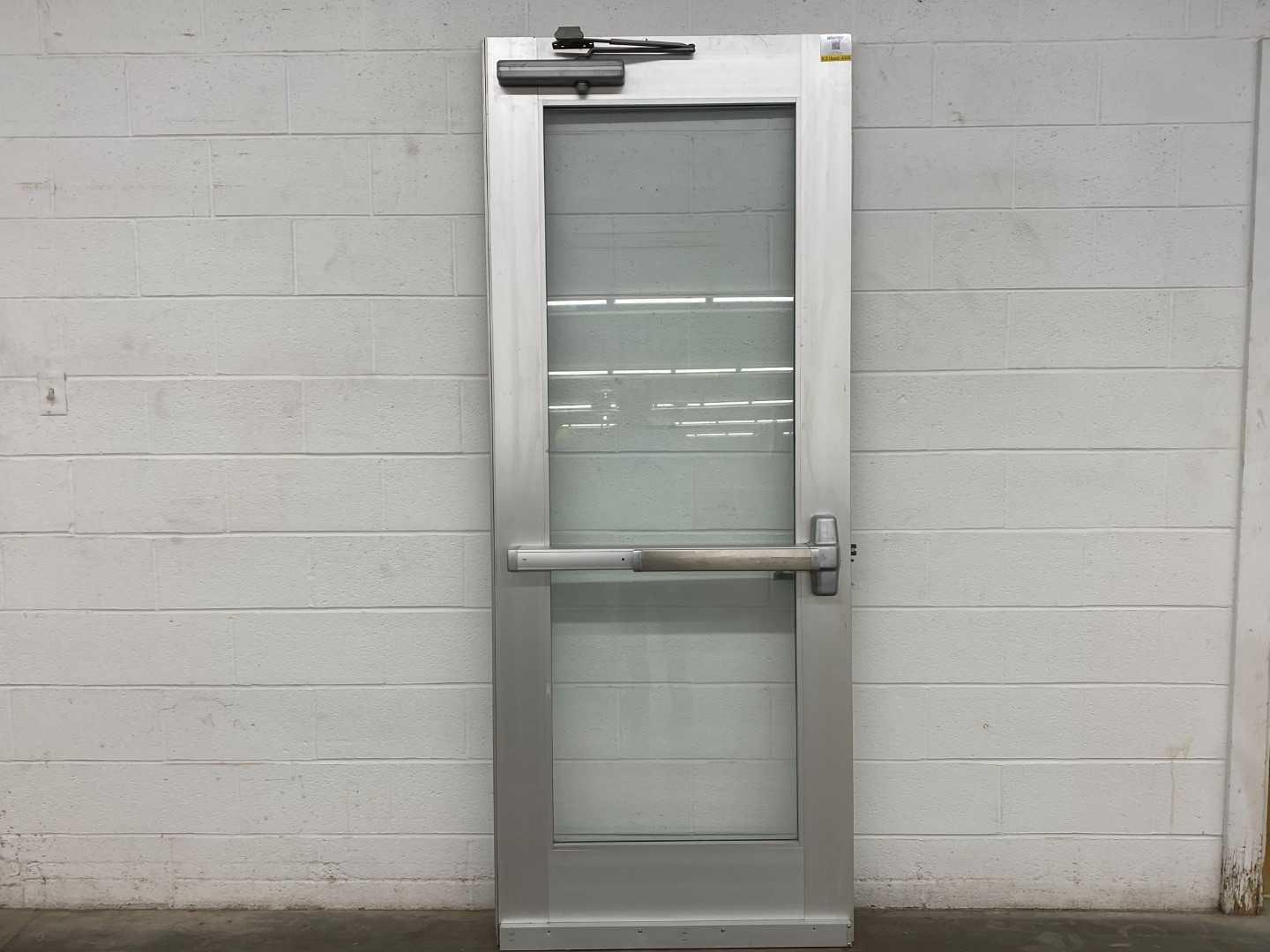 Panic Bar Storefront Door 36" Commercial Aluminum Entrance w/ Von Duprin Exit Device & Closer - Glass Lite, Used