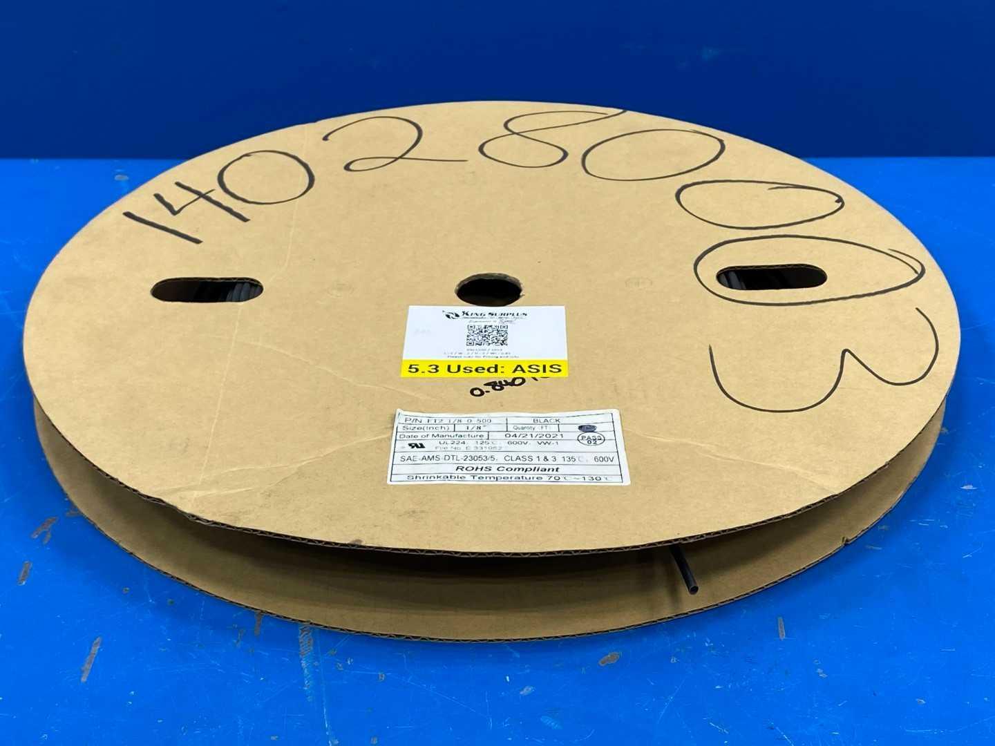 WOER FT2 1/8-0-500, 1/8" Black Polyolefin Heat Shrink Tubing, 2:1, 600V, 500 FT Spool