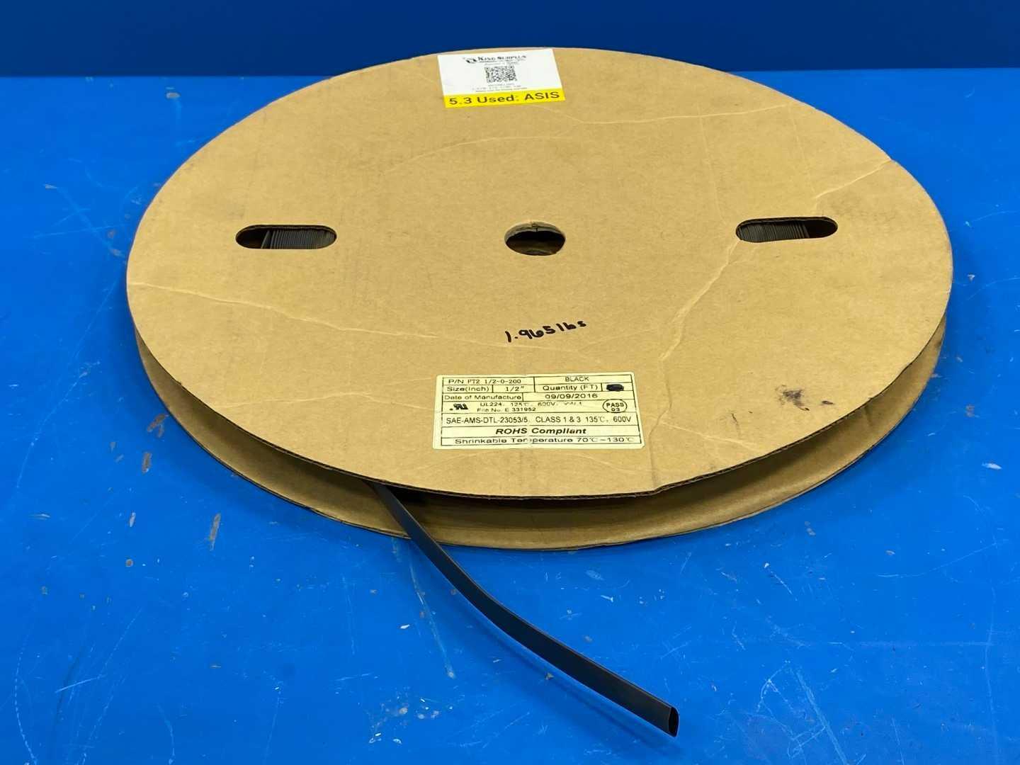WOER FT2 1/2-0-200, 1/2" Black Polyolefin Heat Shrink Tubing, 2:1, 600V, 200 FT Spool