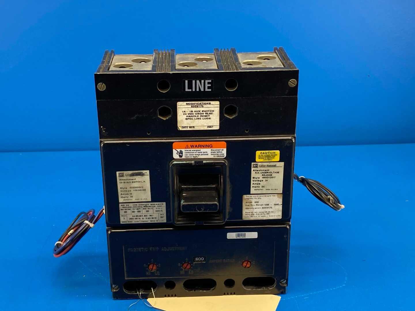 Eaton 83E9175 600 A 600V 3-Pole / Cutler-Hammer HLA Magnetic Only Circuit Breaker