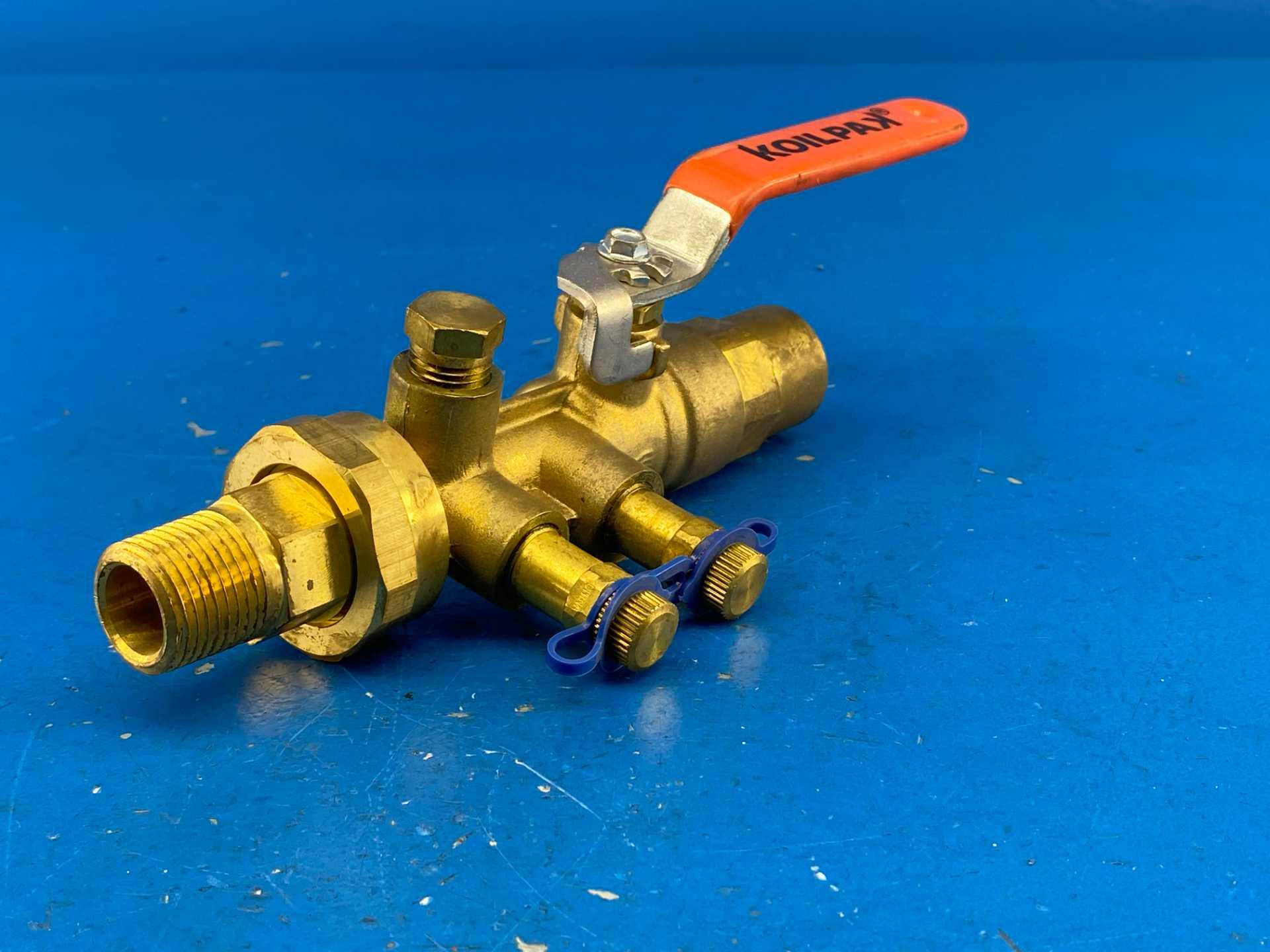 IMI Flow Design UBA100S-075M, PL1, PT2, PT3 UBA Shut-Off Ball Valve 1" S x 3/4" M Brass 600 WOG PN40 600 PSIG Orange Long Handle