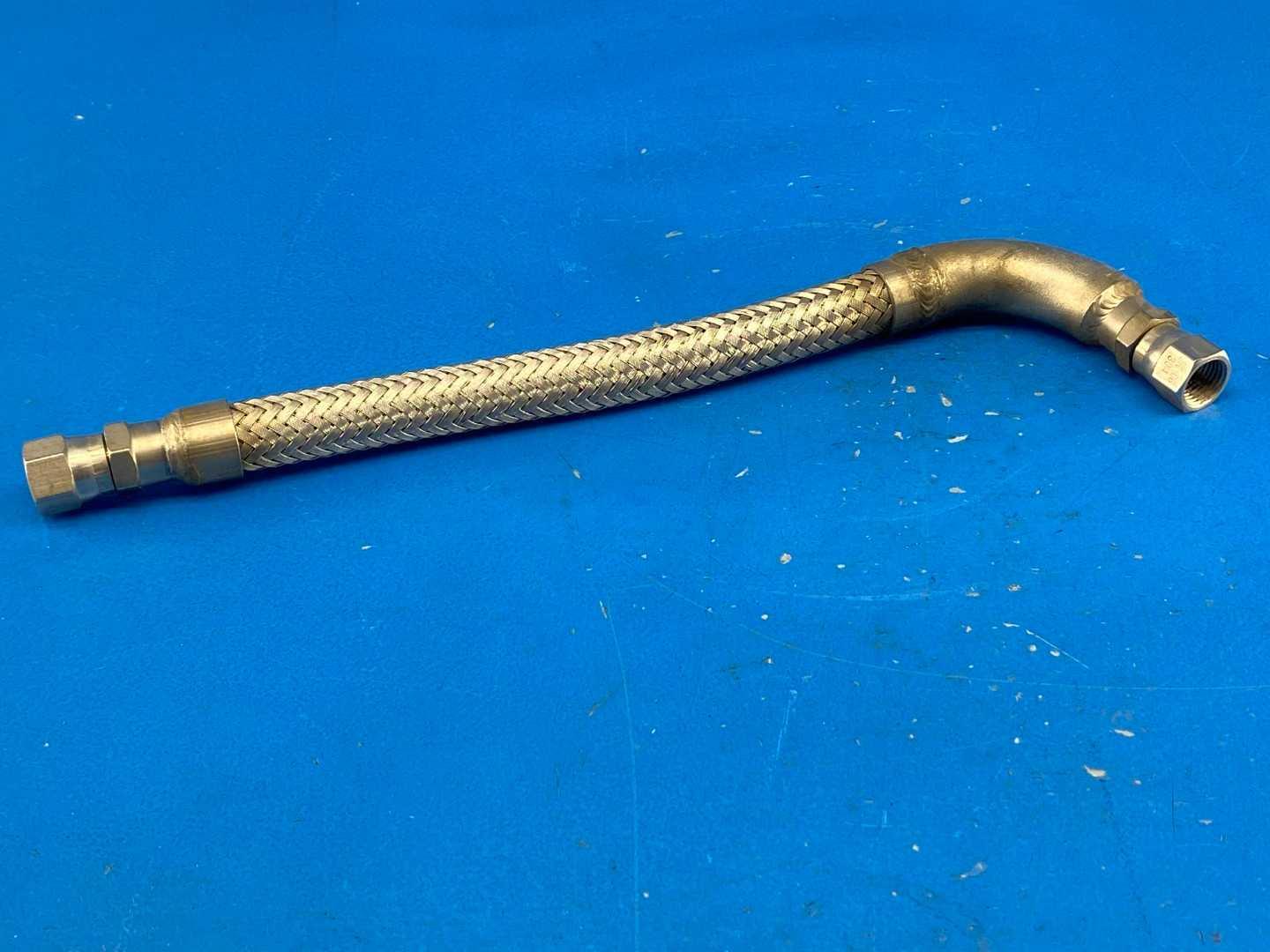 Flexline JIC-06 304 Stainless Steel Braided Hose Assembly, 3/8" Female Swivel Ends, 90 Degree Elbow