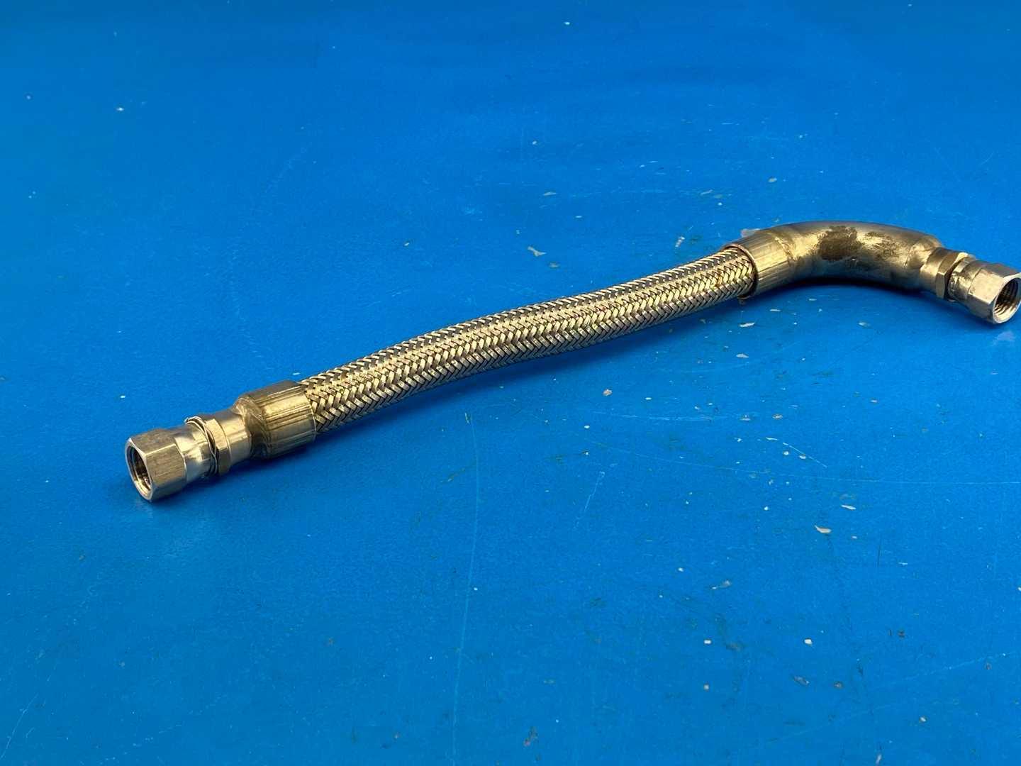 Flexline 1/2" x 11" Stainless Steel Braided Hose Assembly, 90 deg Elbow, JIC-08 Female Swivel