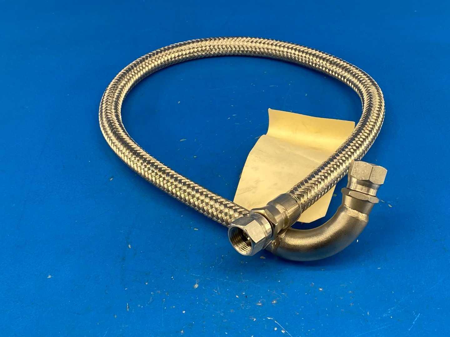 Flexline 3/4" x 33" 316 Stainless Steel Braided Hose Assembly, 90 deg Elbow