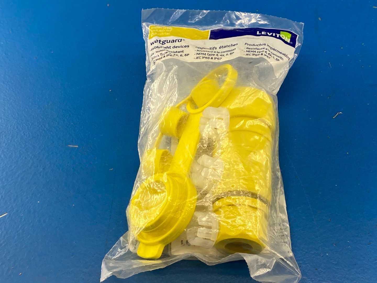 Leviton 263-25W47 Wetguard Watertight Locking Connector Yellow, 15A, 125V NEMA L5-15R, 2P, 3W