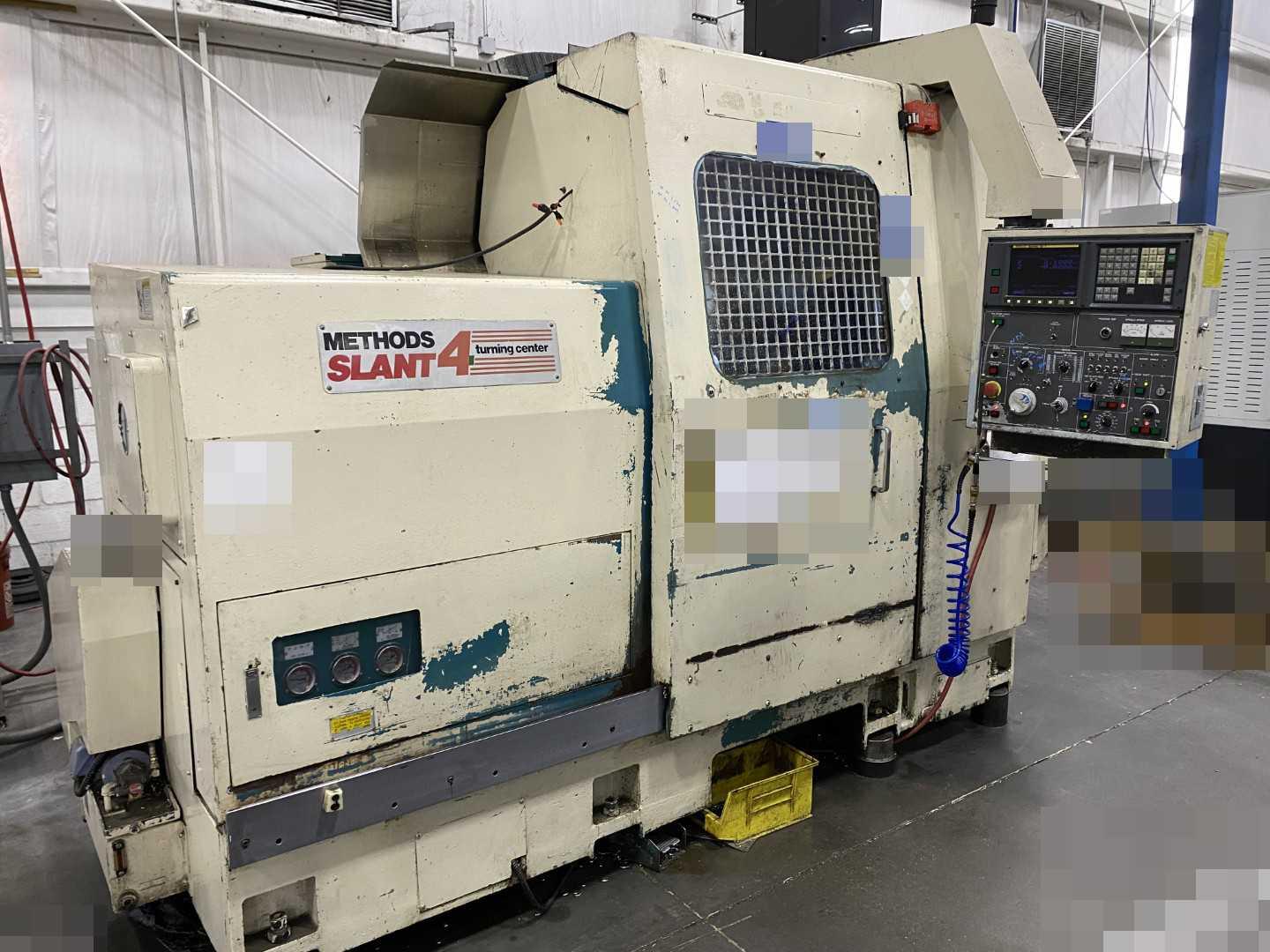 Nakamura-Tome Slant-4B CNC Horizontal Turning Center Fanuc 15-T, 53,341 Hours, 1992, 12" Chuck, 33.86" Swing, 20.47" Over Saddle, 18.31" Turn Dia, 63.38" Z-Travel, 10-Station Turret