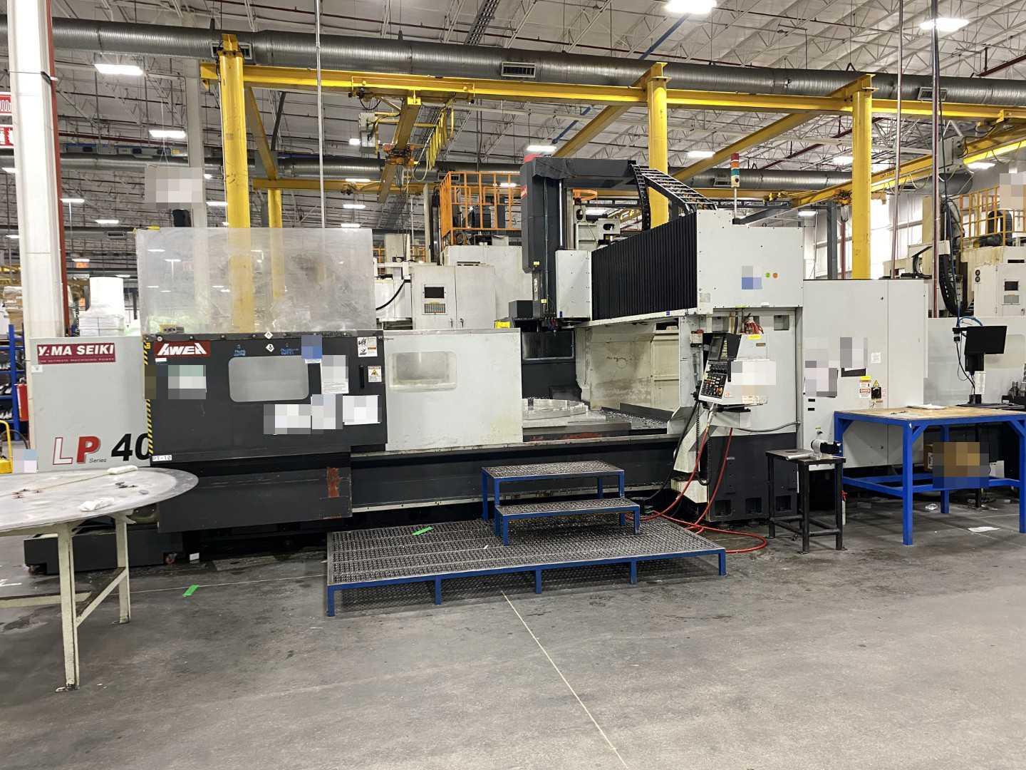 Yama Seiki (Awea) LP4025 CNC Bridge Mill (Double Column Vertical Machining Center), Fanuc 18i-MB, 18,697 Hours, 2011 157" X-Travel, 98" Y-Travel, 158" x 94" Table, 32-ATC,