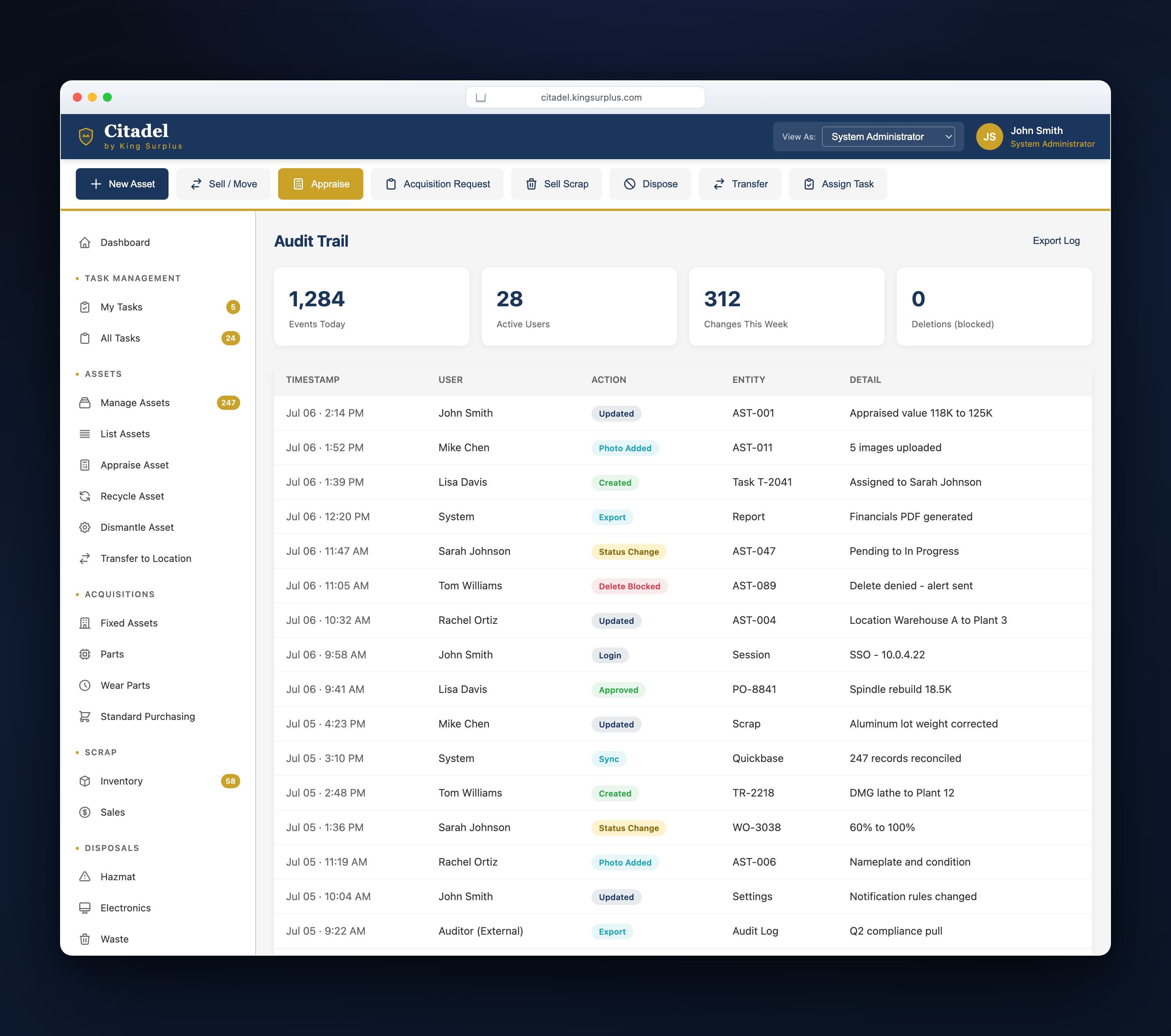 Audit trail, every change logged and immutable