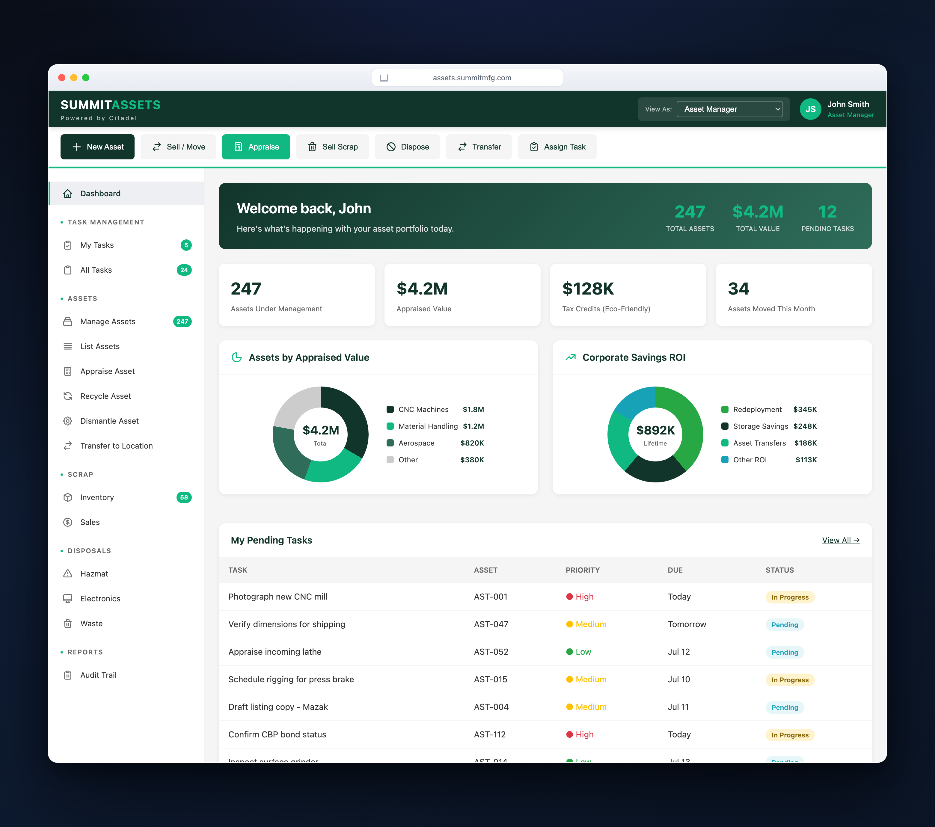 Summit Assets, white-labeled in emerald