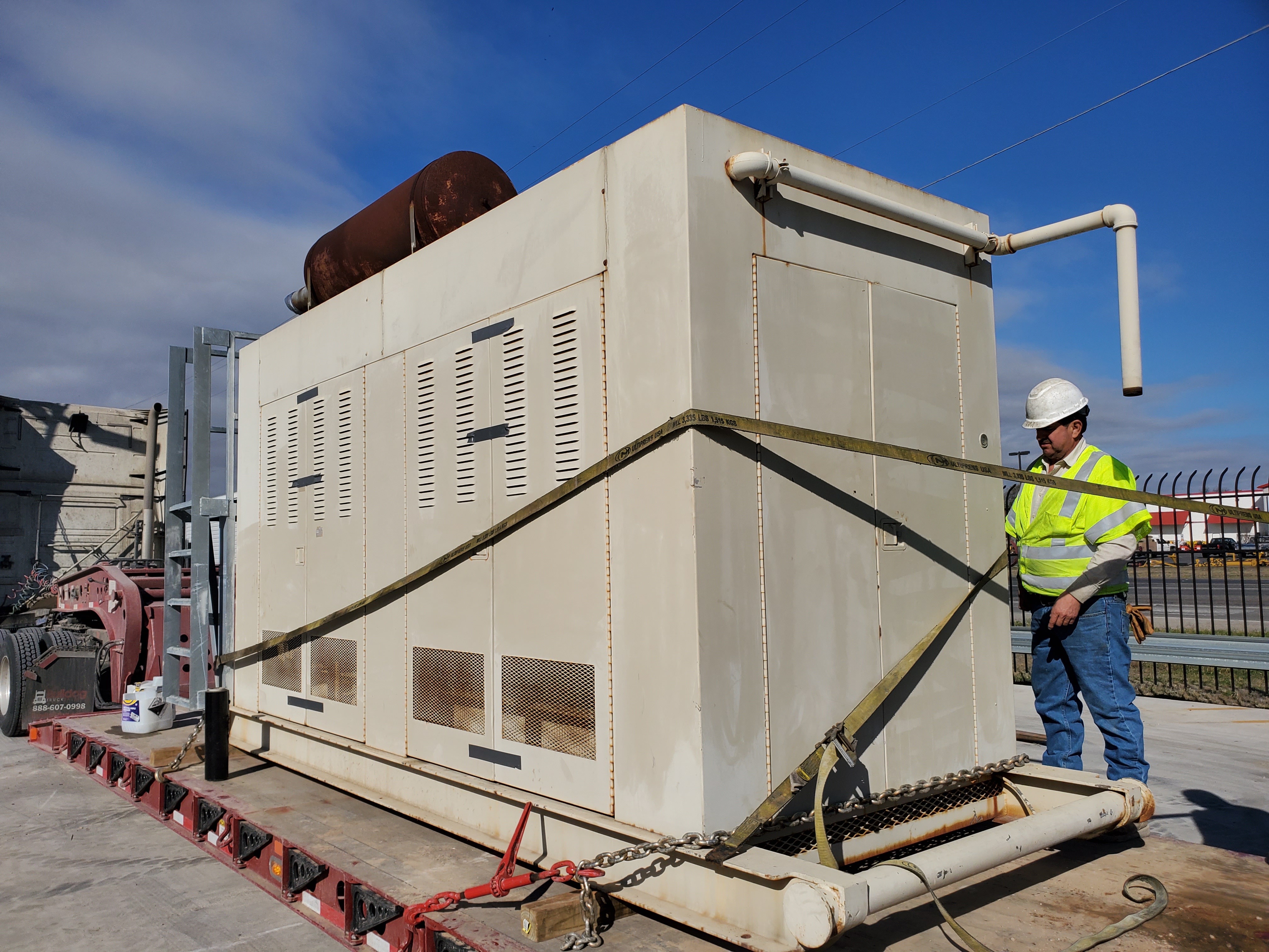 Standby generator, rigged & strapped