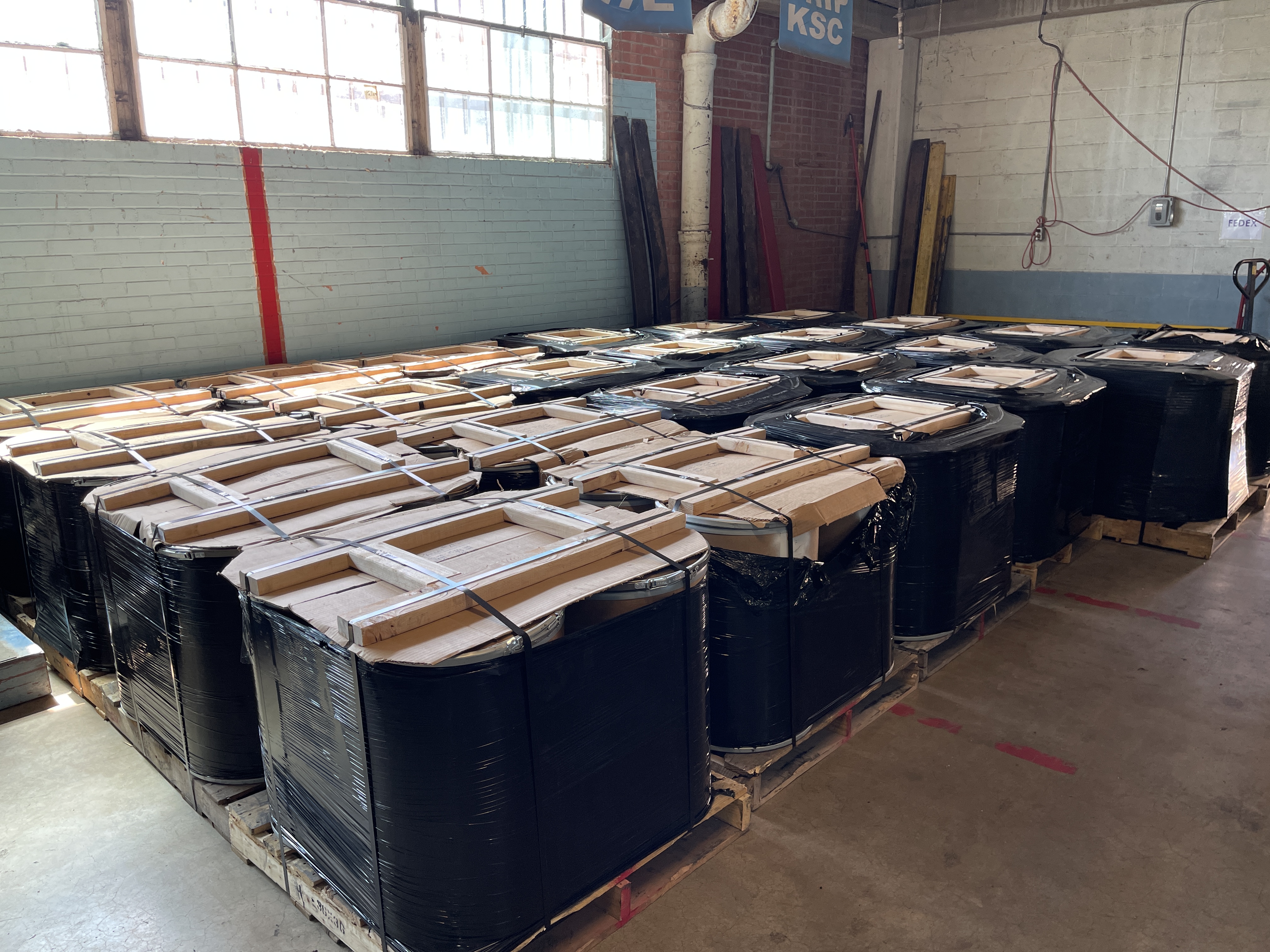 Palletized product, staged